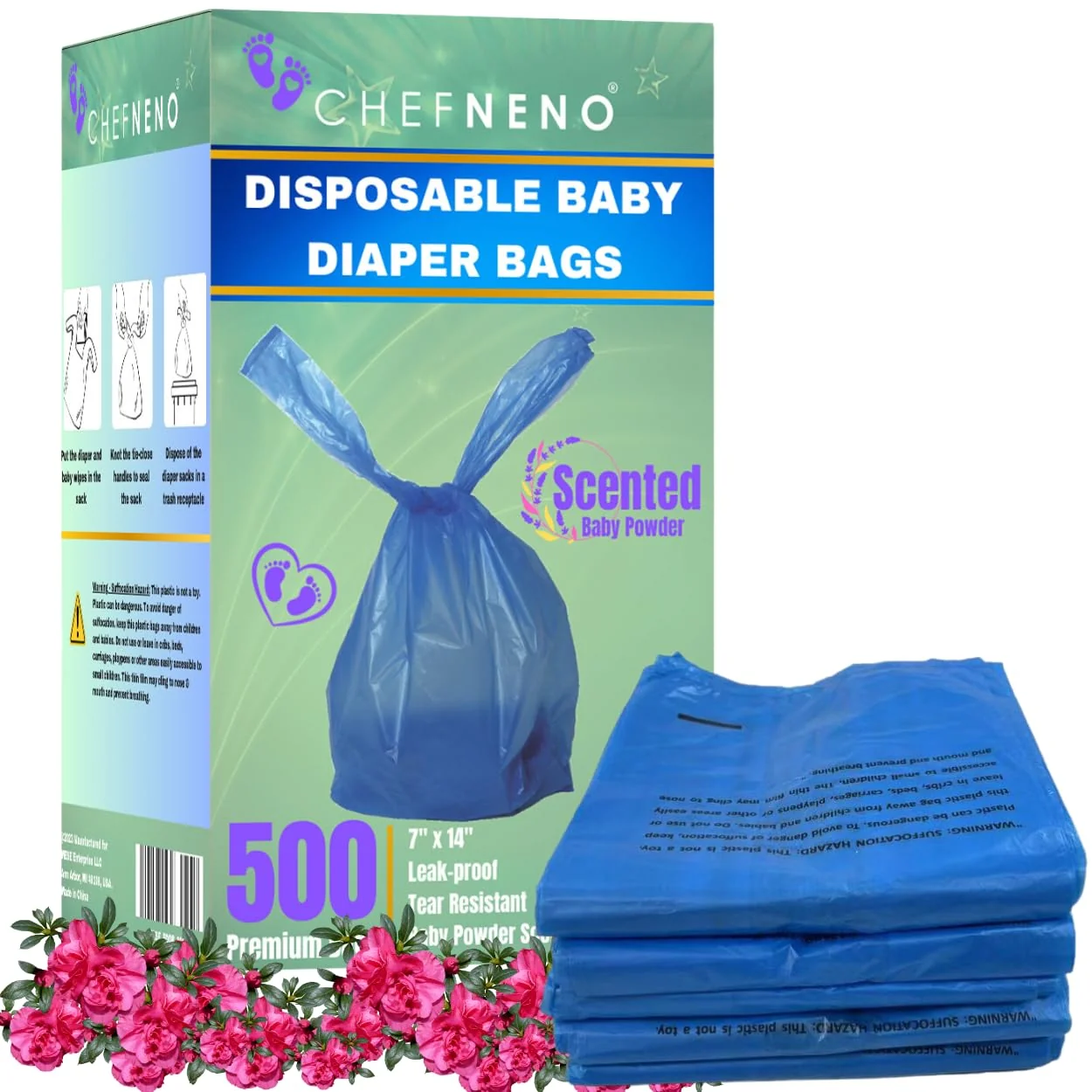 User-Friendly CHEFNENO Baby Diaper Bag Disposable Bags – 500 Count Blue Lightly Scented Optimized