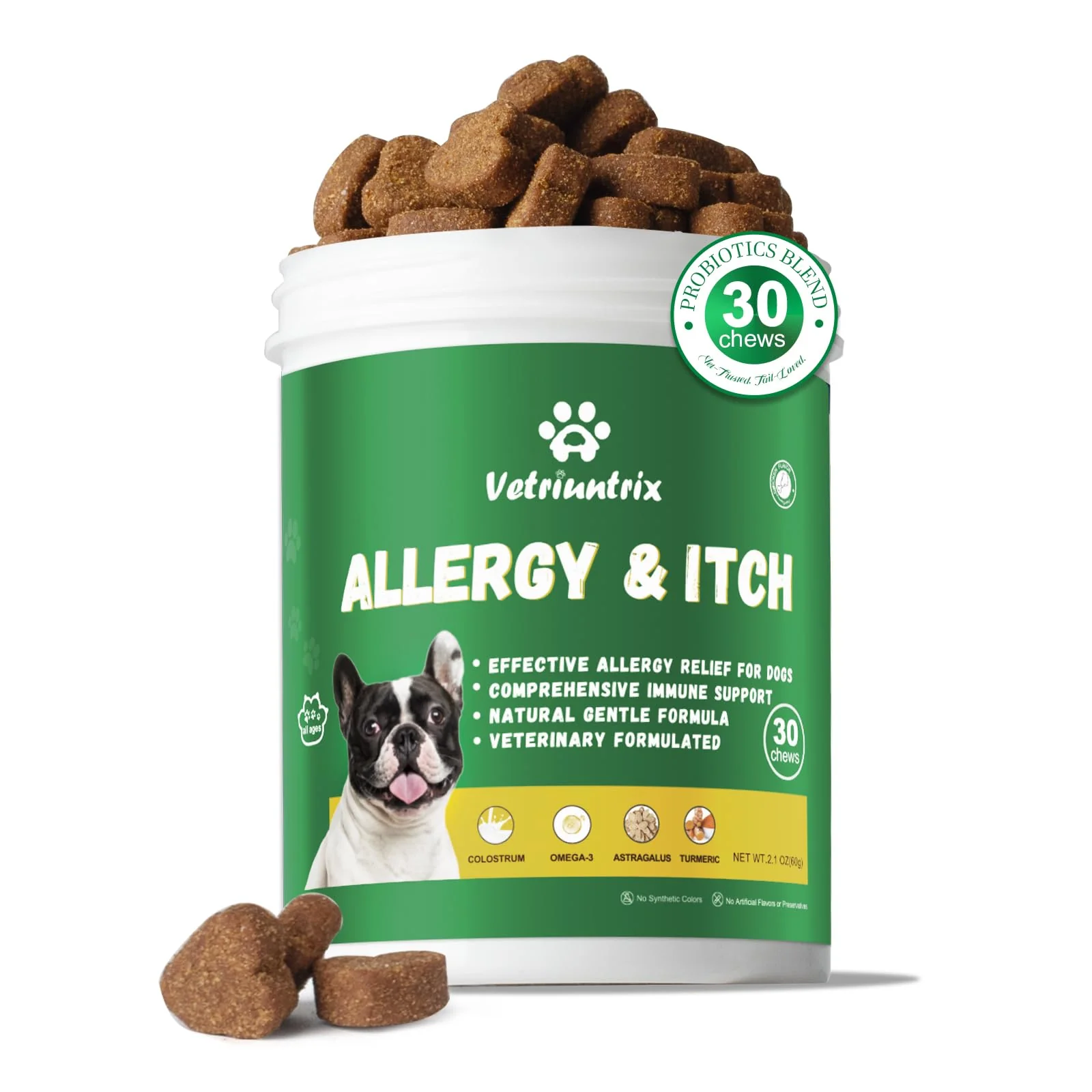 Relaxed Vetriuntrix Dog Allergy Chews – Probiotic Coat Immune Support for Dogs 30ct Trendy
