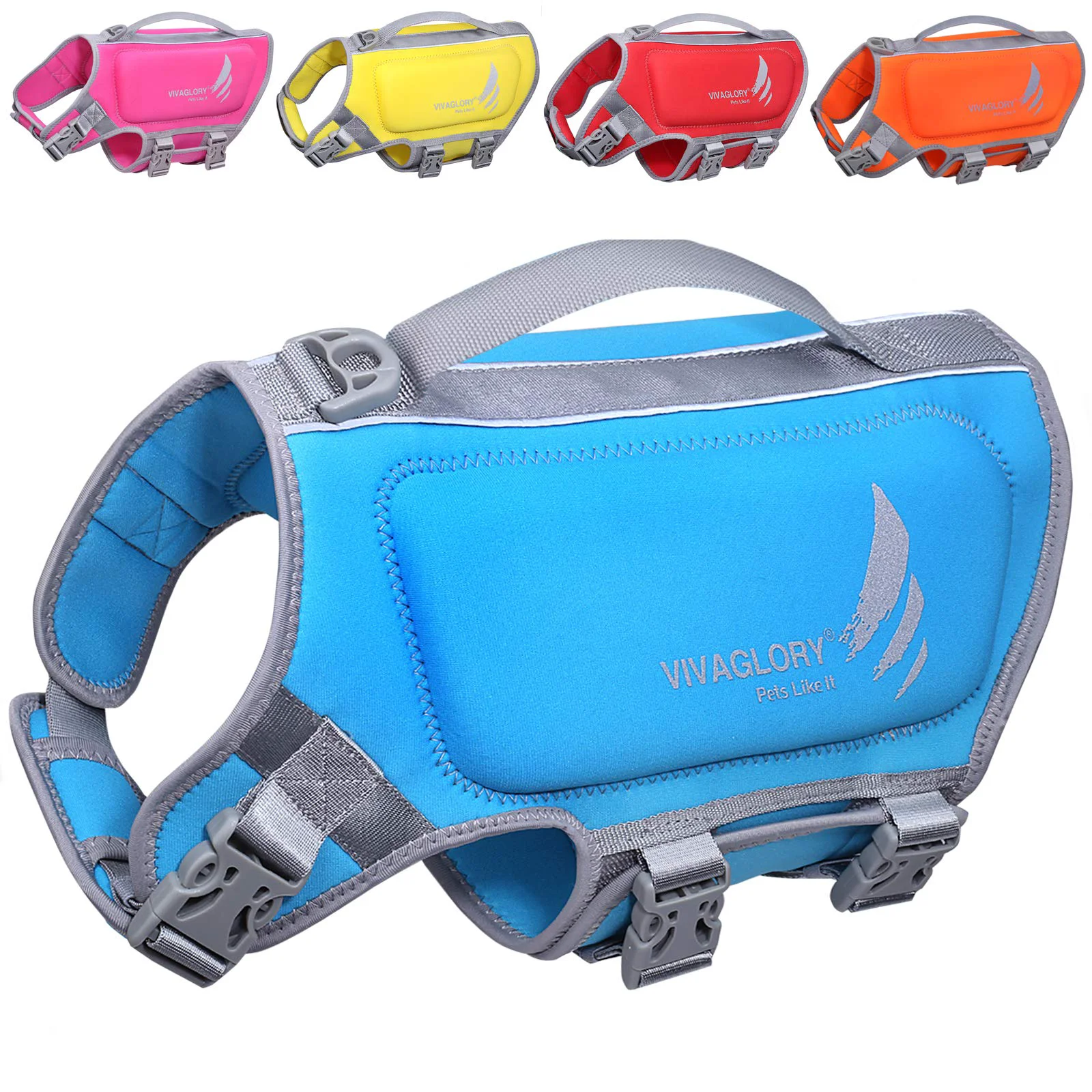 High-Performance VIVAGLORY High Buoyancy Dog Life Vest with Handle – Blue S for Swimming Boating Detailed