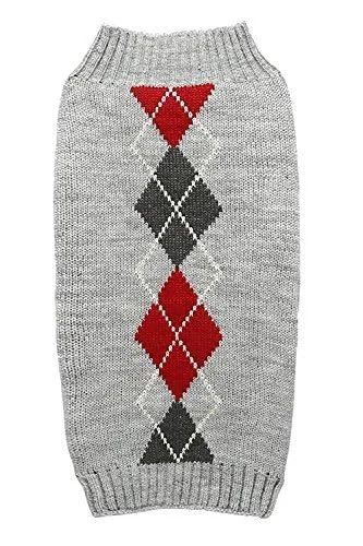 Superior Alemon Grey Argyle Knit Pet Sweater – XL for Medium Dogs Soft Breathable Acrylic Classic Gray Trendy