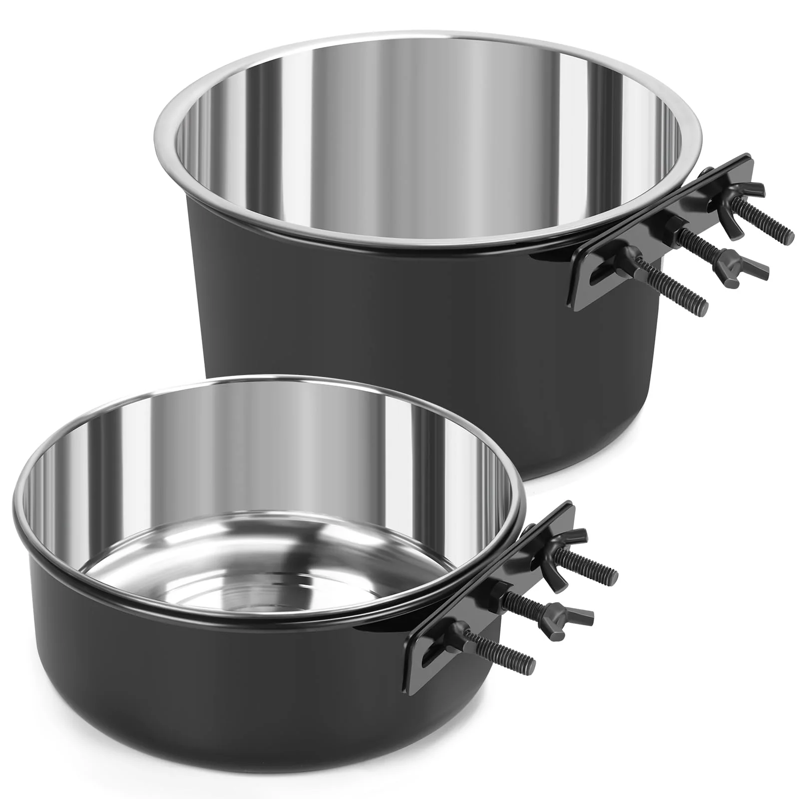 Casual Yummy Sam 2 Pcs Large Dog Food Water Bowl for Cage – Upgraded Clamp Holder Stainless Steel Non-Spill Elegant