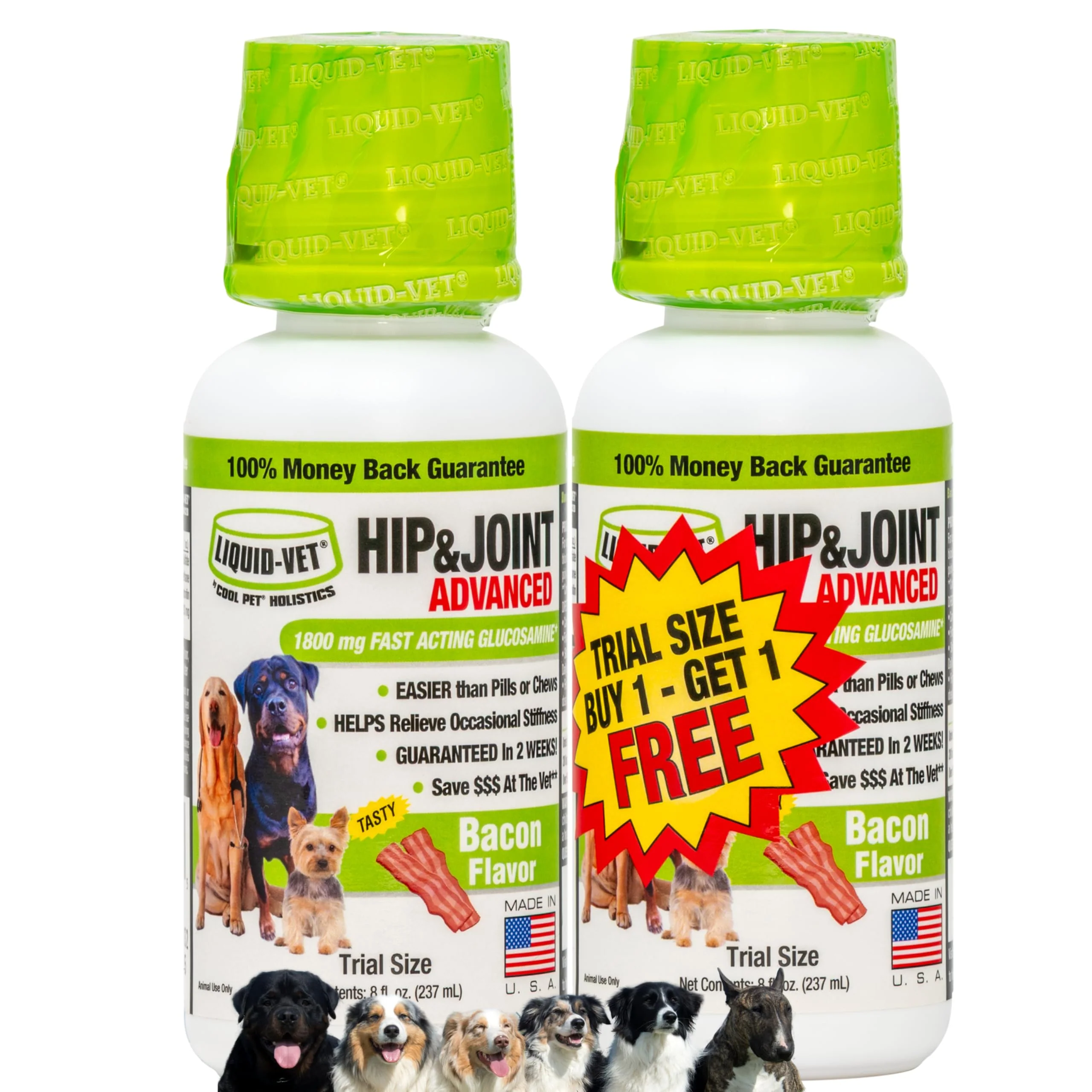 Reliable LIQUID-VET K9 Hip Joint Advanced Formula – Bacon Flavor 8 oz Trial Size Solid