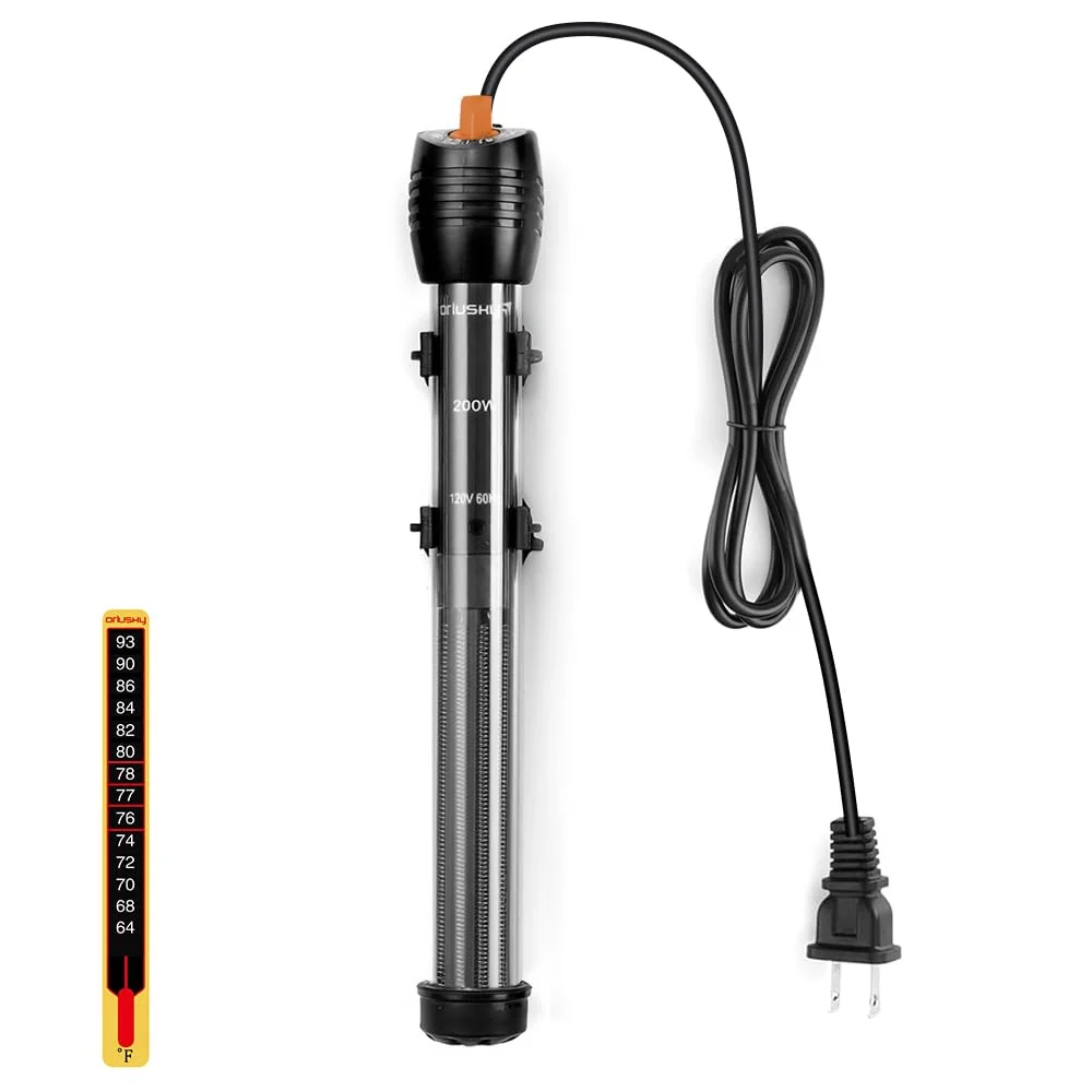Comfortable Orlushy 200W Submersible Aquarium Heater — Adjustable Tank Heater with 2 Suction Cups Thermometer Modern