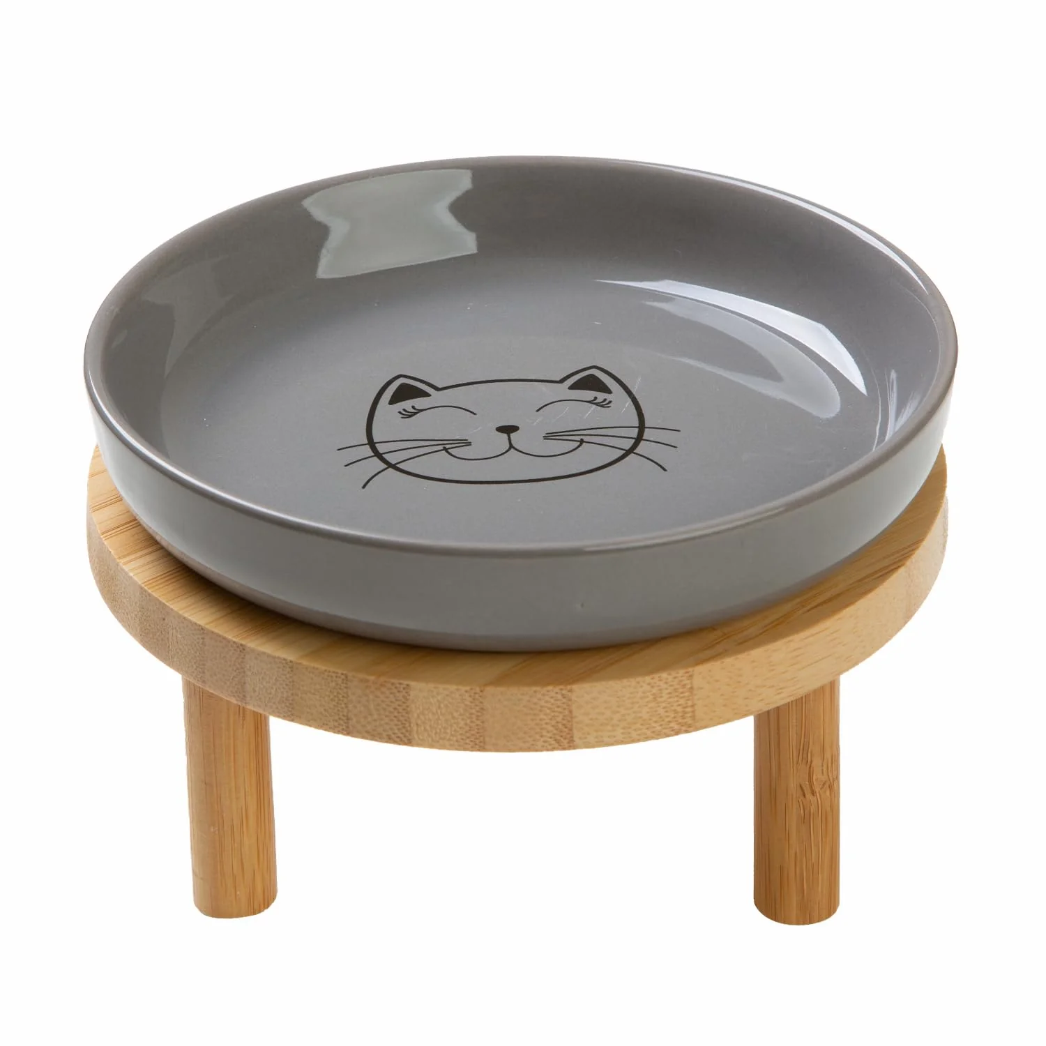 Unique Lusifaco Shallow d Cat Bowls — 5.9-Inch Wide Ceramic Dishes on Bamboo Stand Grey Set of 1 Traditional