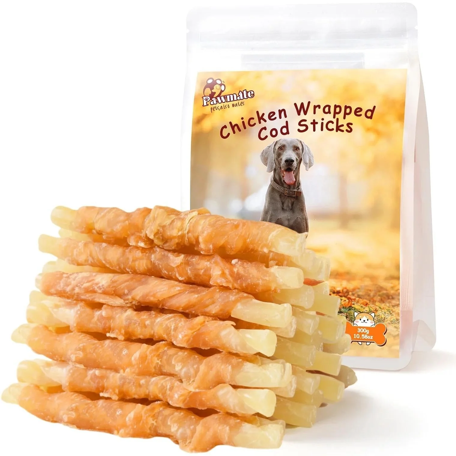 Elite Pawmate Chicken Wrapped Cod Sticks - Natural Omega-3 Dog Treats High-Protein Chews for All Size Dogs Traditional