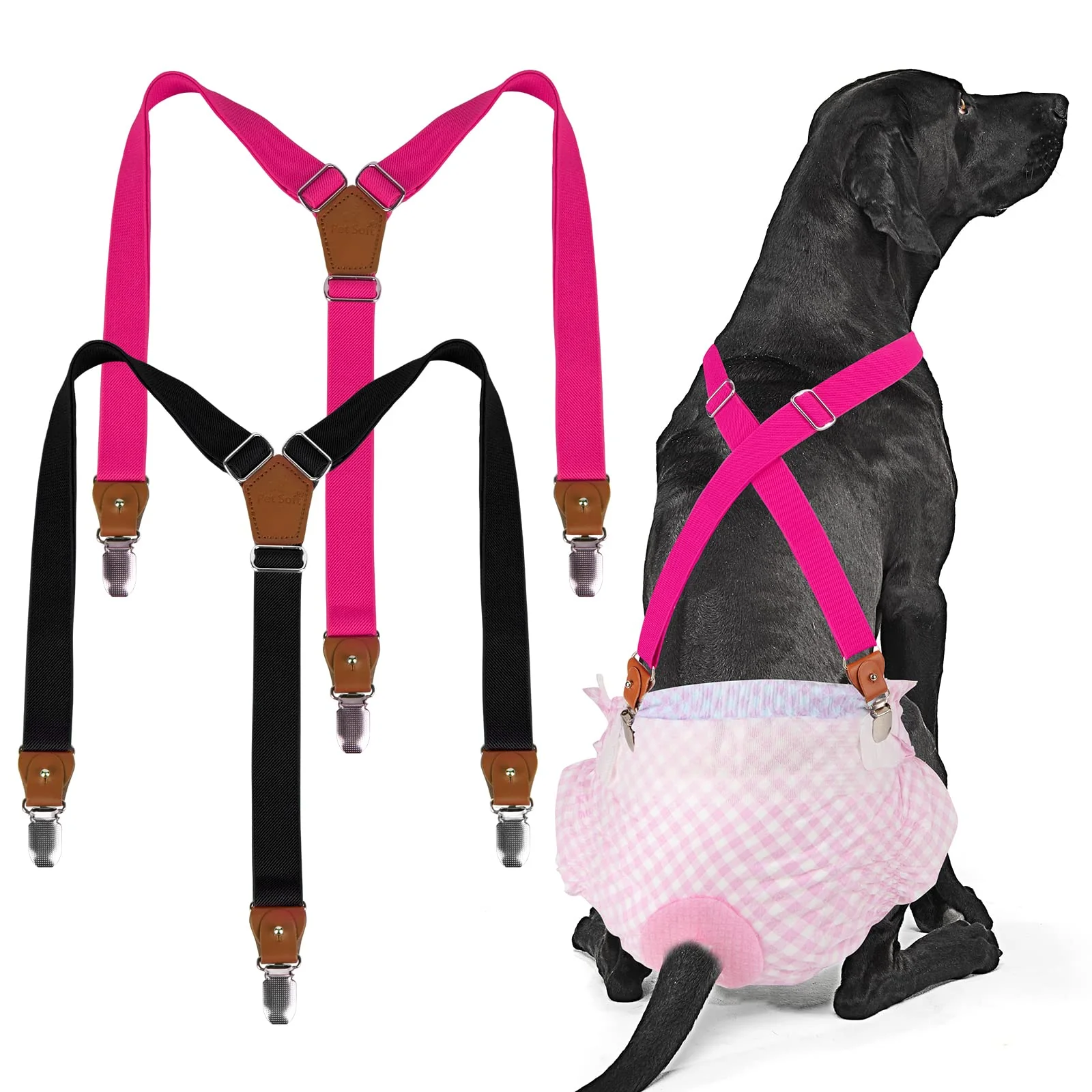 Outstanding Pet Soft Dog Suspenders – 2-Piece Diaper Keeper for Dogs Black Pink M L Pure