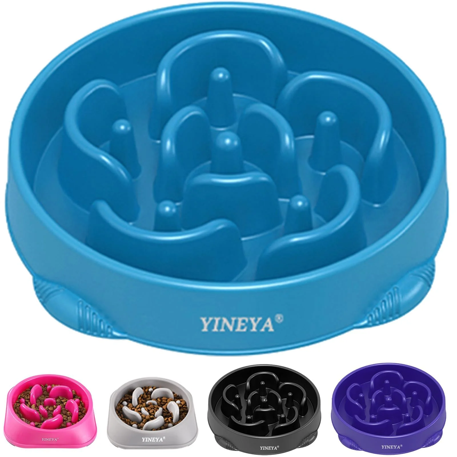 Certified YINEYA 4 Cups Slow Feeder Dog Bowl for Large Breeds – Maze Puzzle Design Recyclable