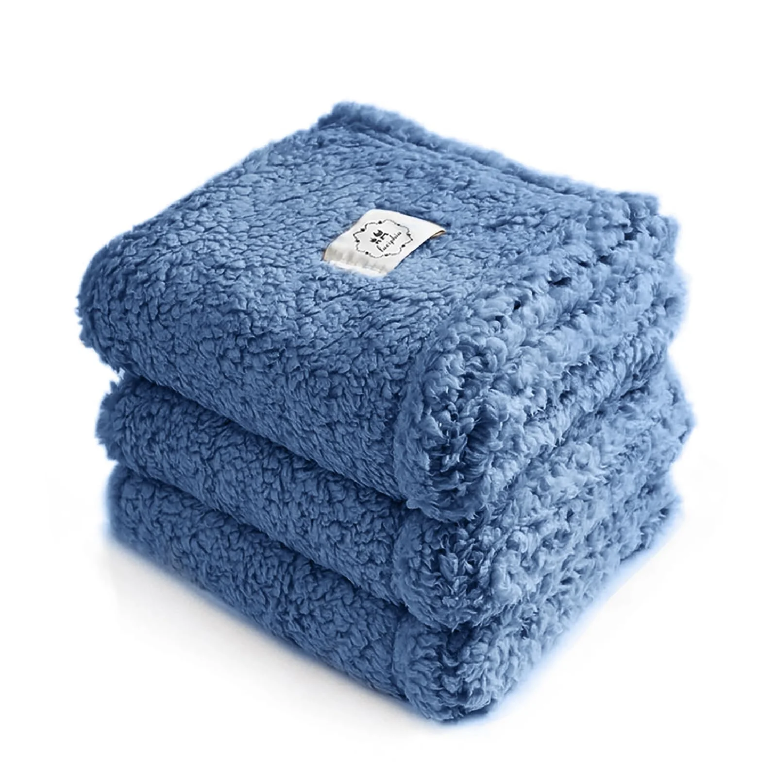 Authentic Luciphia 3-Pack Calming Dog Blankets — Soft Fleece Sherpa Haze Blue Small 23x16 Official