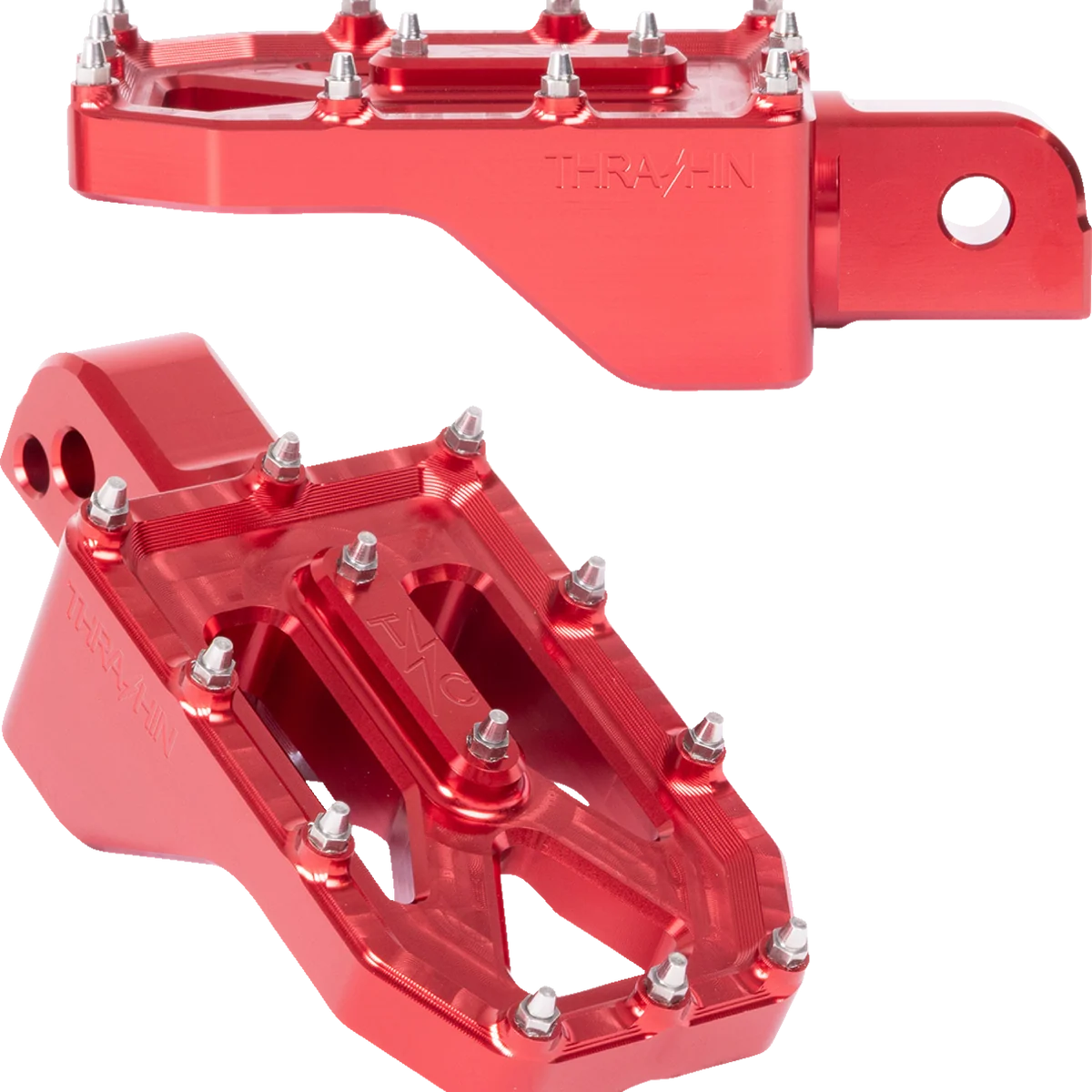 Green THRASHIN SUPPLY CO. Aggressor Foot Pegs - Rear - Red - FL FX '18-'25 TSC-2022-2-SR Premium Material