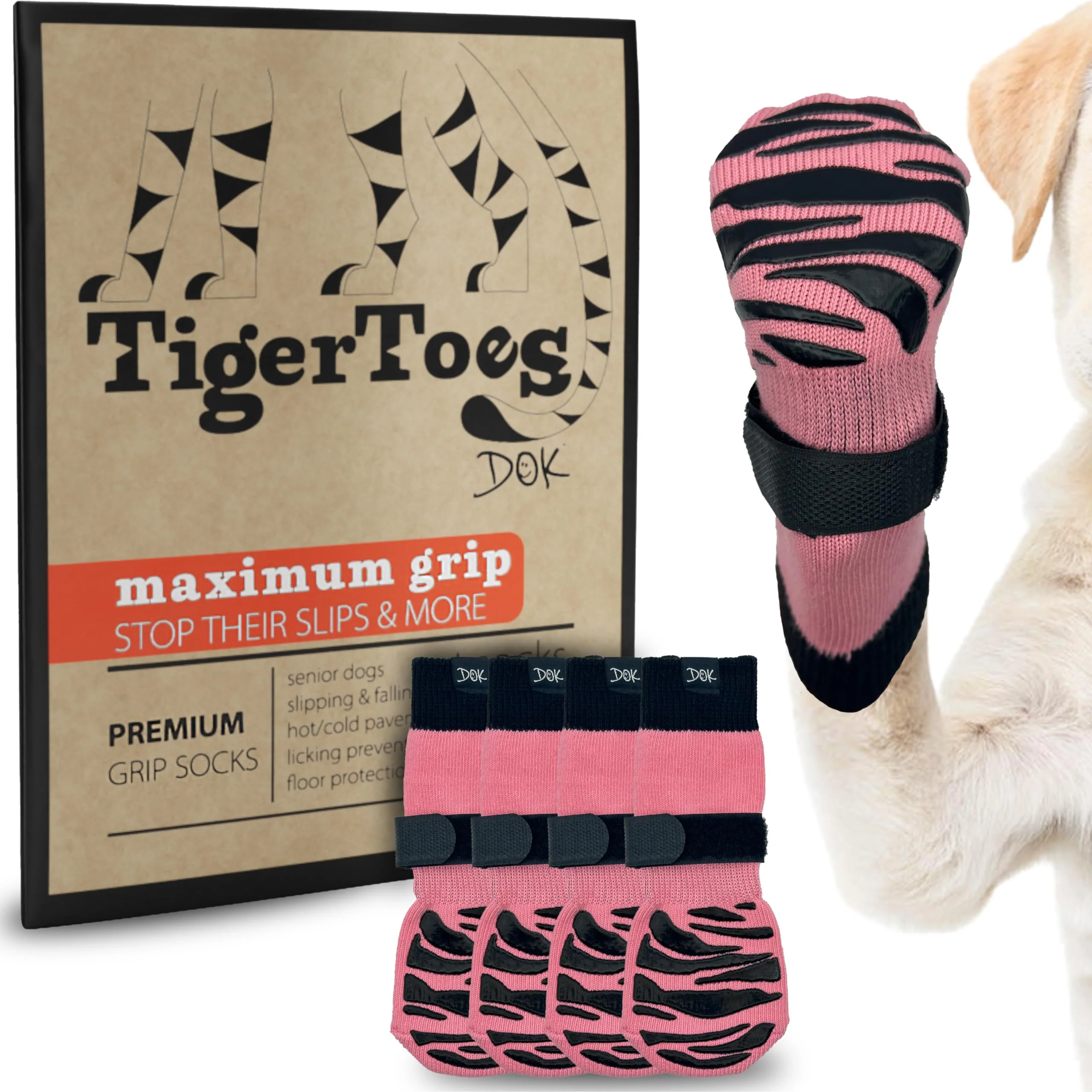 Artisan DOK TigerToes Premium Non-Slip Dog Socks for Hardwood Floors - Extra-Thick Grip XXS Sassy Pink Lightweight