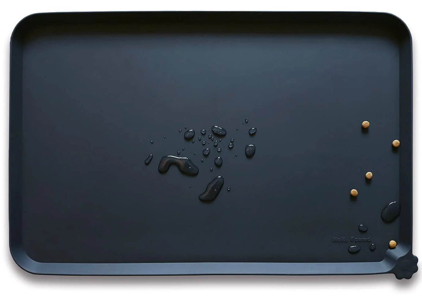 Crafted Hoki Found Silicone Pet Food Mats Tray – Non-Slip Waterproof Feeding Mat 19x12 in – Black Convenient
