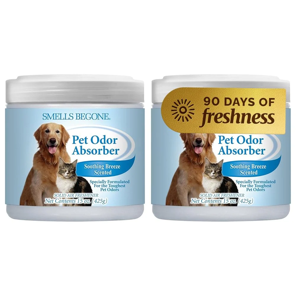 Reliable SMELLS BEGONE Pet Odor Absorber Gel – 15 oz Pack of 2 Eliminates Odor in Pet Areas More Soothing Breeze Scent Made in USA Secure