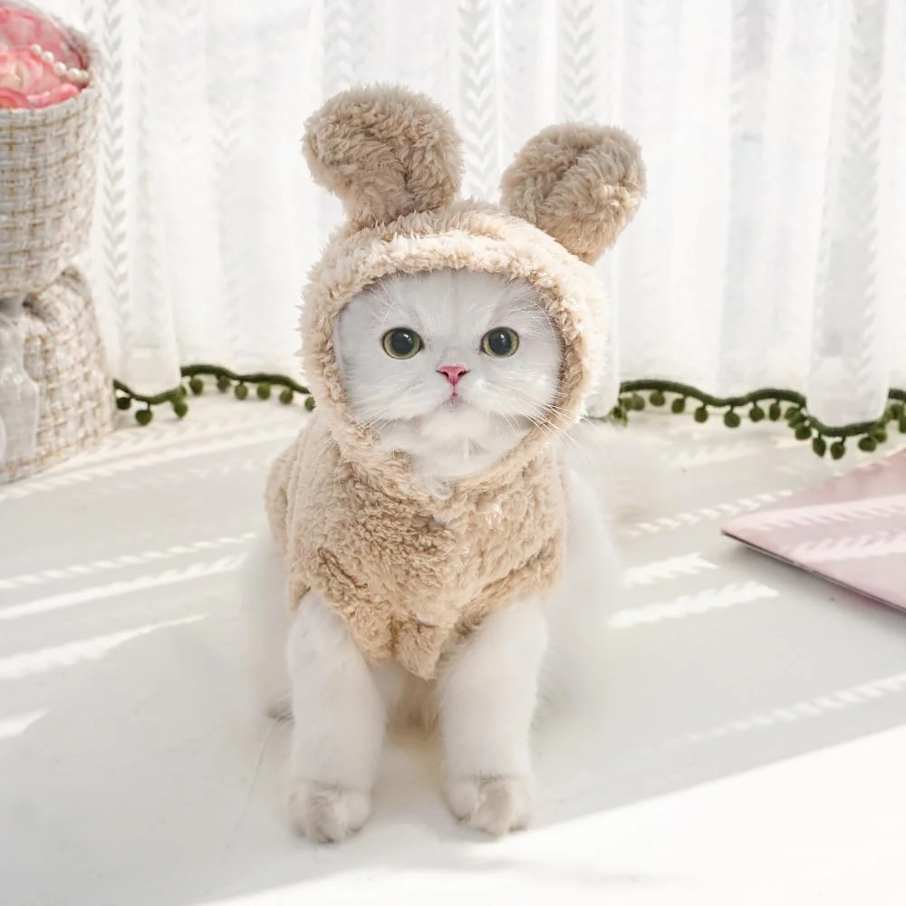 Responsible Selena Cat Bunny Ears Costume - Cozy Beige Pet Hoodie Small Official