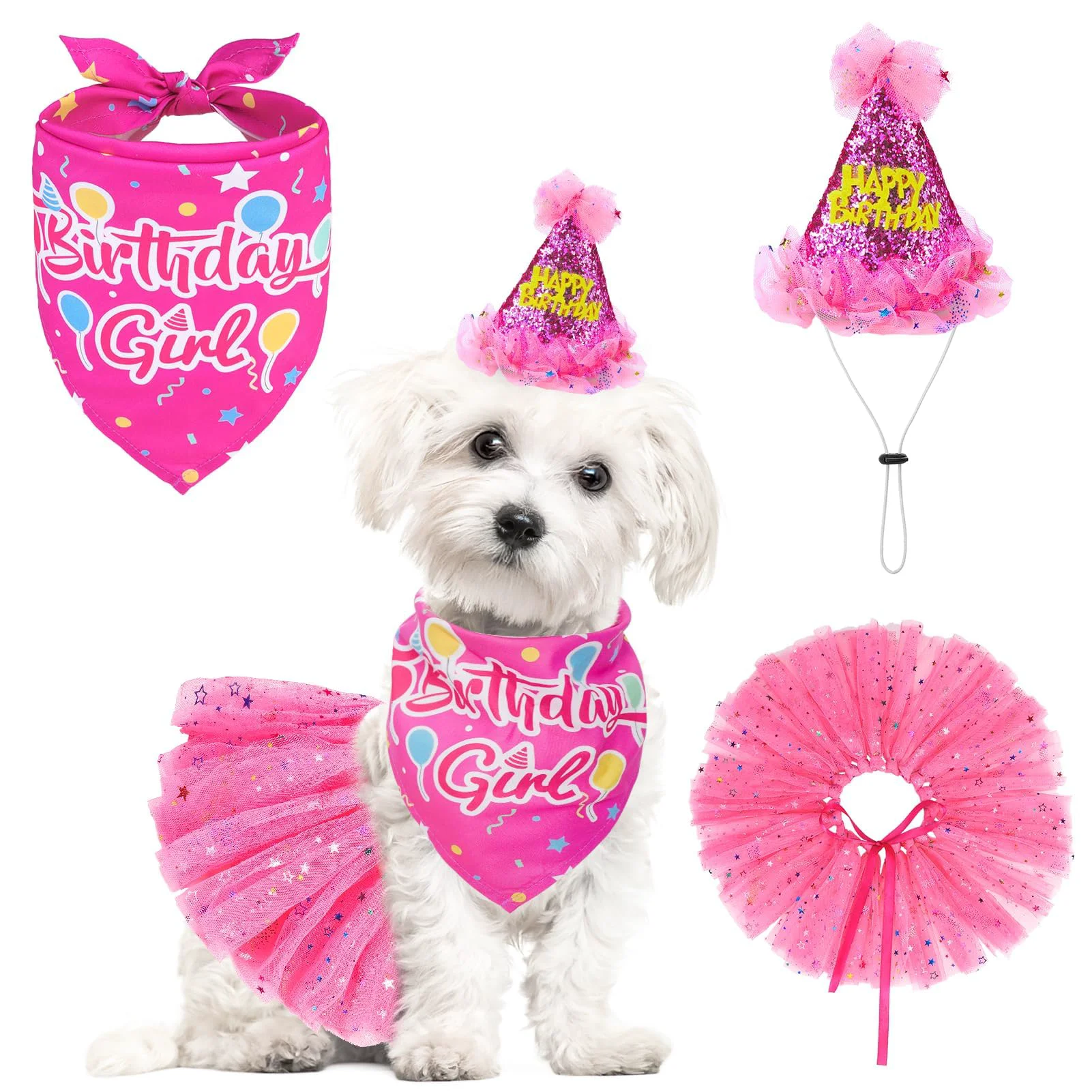 Sustainable SCENE Dog Birthday Bandana Hat Rose-Red Dress Set Original
