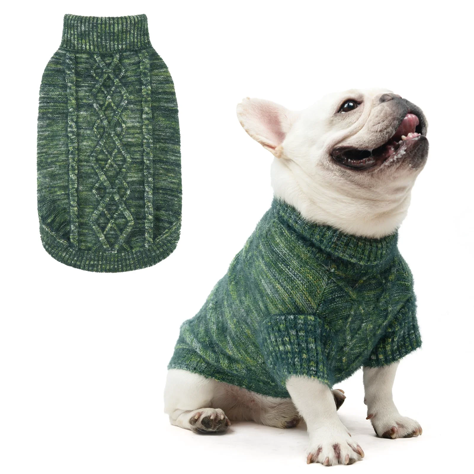 Verified KOOLTAIL Dog Sweater – Green Fuzzy Thick Velvet Super Soft Warm Turtleneck Pullover SM User-Friendly