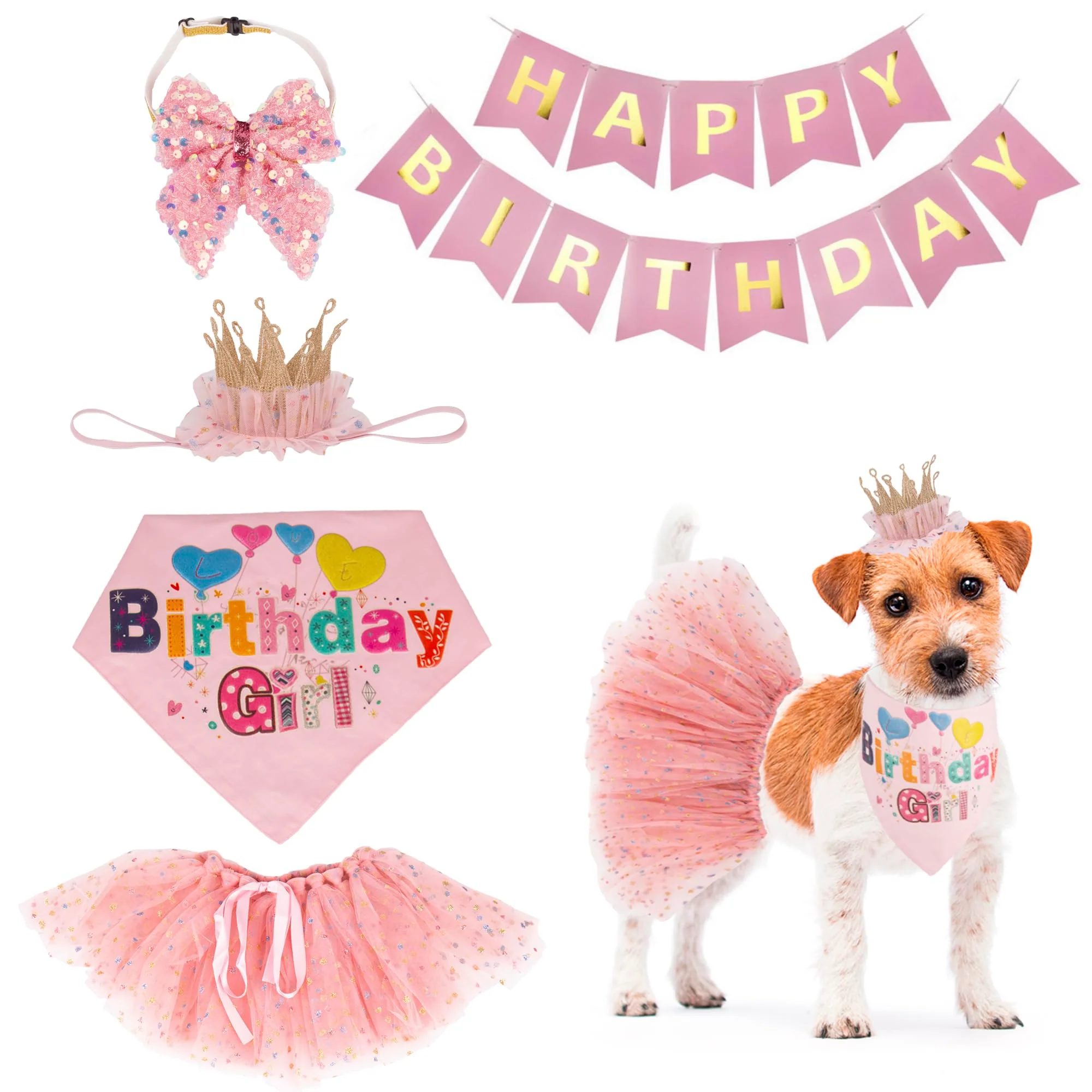 Advanced ADOGGYGO Dog Birthday Hat Bandana Set for Small Dogs – Pink Tutu Banner Minimalist