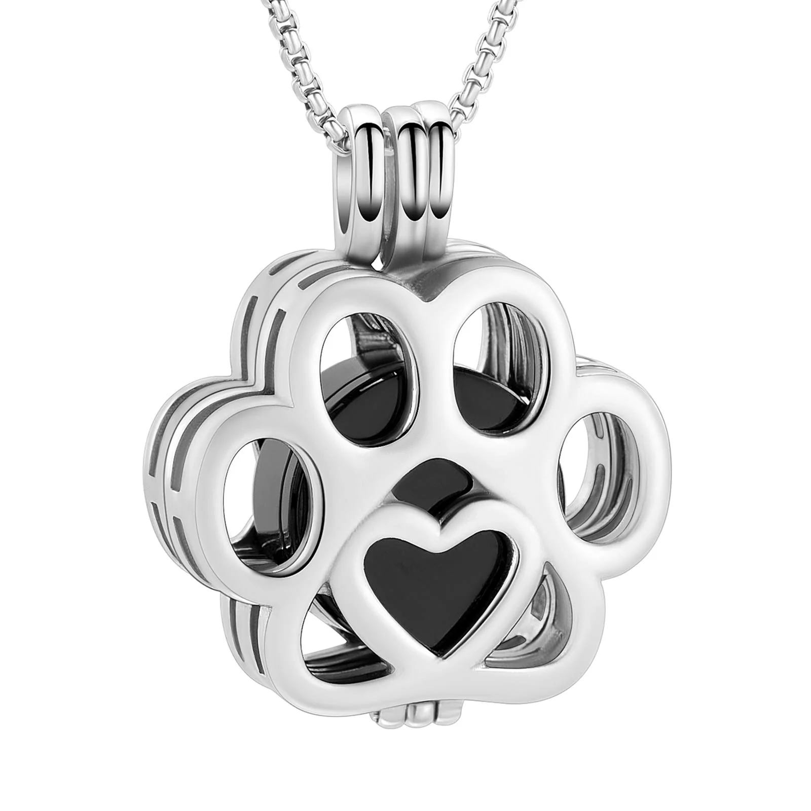 Lightweight Oinsi Pet Cremation Jewelry for Ashes – Stainless Steel Paw Pendant Keepsake Necklace Silver with Black Reusable