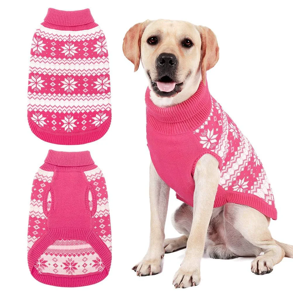 Enhanced KOOLTAIL Cable Knit Dog Sweater Turtleneck – Snowflake Pattern Warm Winter Coat for Dogs Pink Size M Artisan