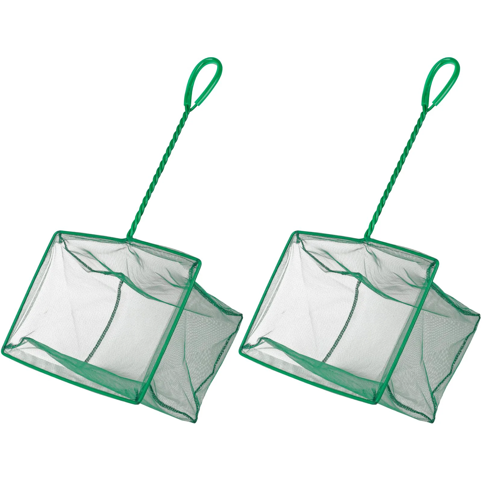 Detailed Pawfly 10 Inch Large Square Aquarium Fish Net with Braided Metal Handle — 2 Pack Organic