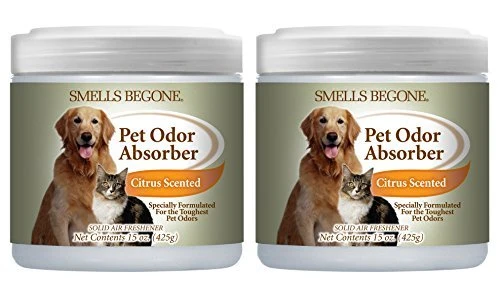 Fine Crafted SMELLS BEGONE Pet Odor Absorber Gel - 15 oz x 2 Pack Citrus Scent Absorbs Odor in Pet Areas Bathrooms Cars Boats Made in USA Lightweight