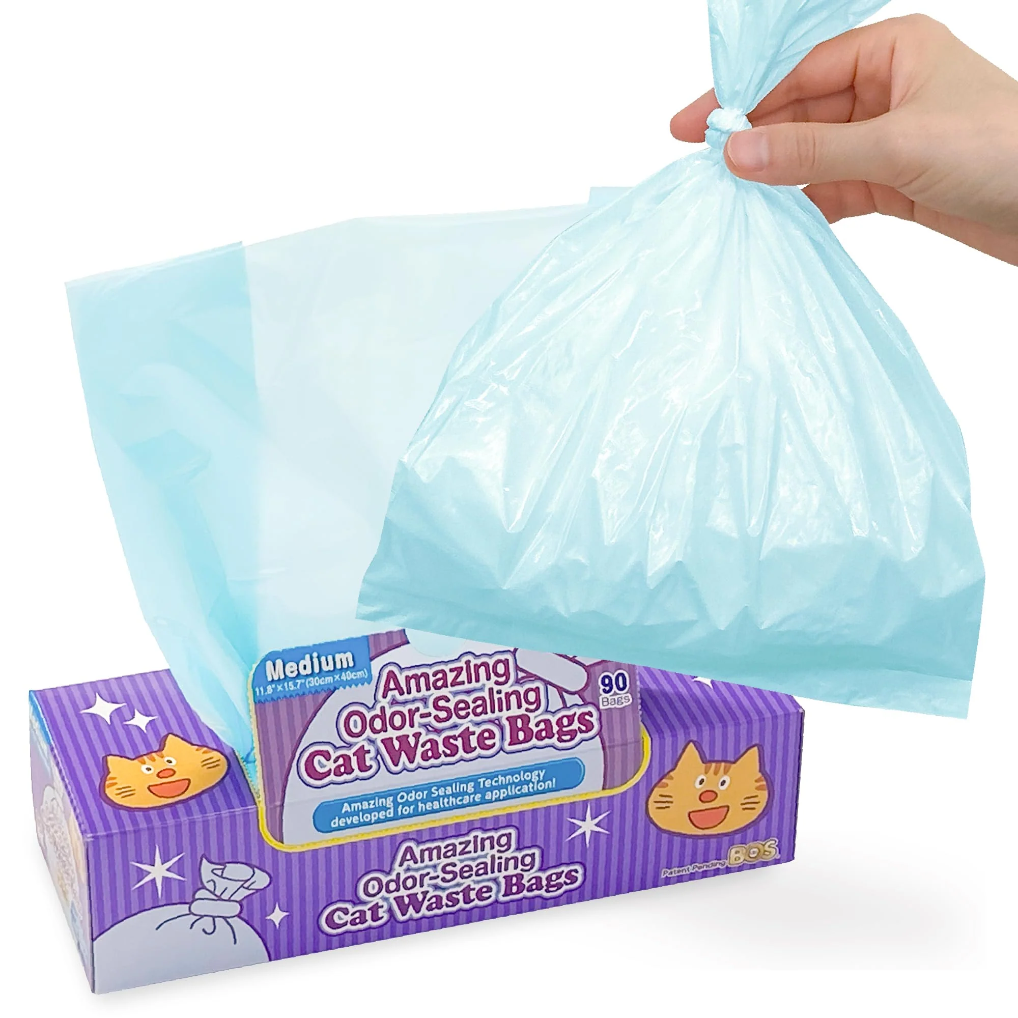 Quality BOS Odor Sealing Cat Waste Bags – Unscented Durable 90 Count Light Blue Easy-to-Use