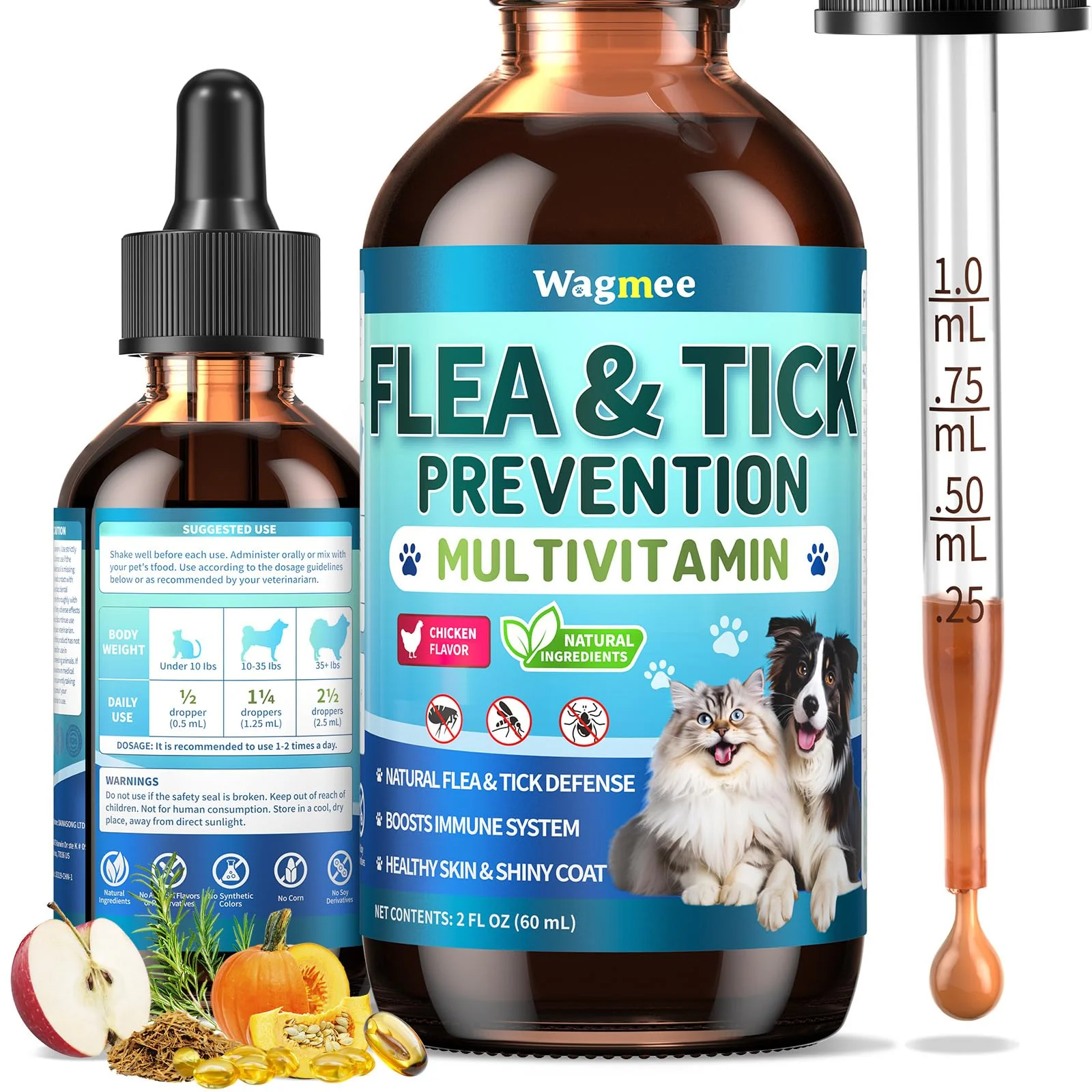 Breathable Wagmee Oral Flea Tick Support Drops for Dogs Cats – Natural Herbal Formula Superior