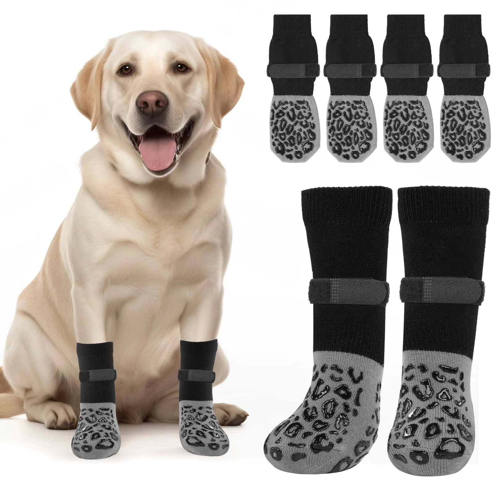 Reusable PICK FOR LIFE Non Slip Dog Socks with Grippers – Anti-Slip Paw Socks for Hardwood Floors Grey 2 Pairs M Optimized