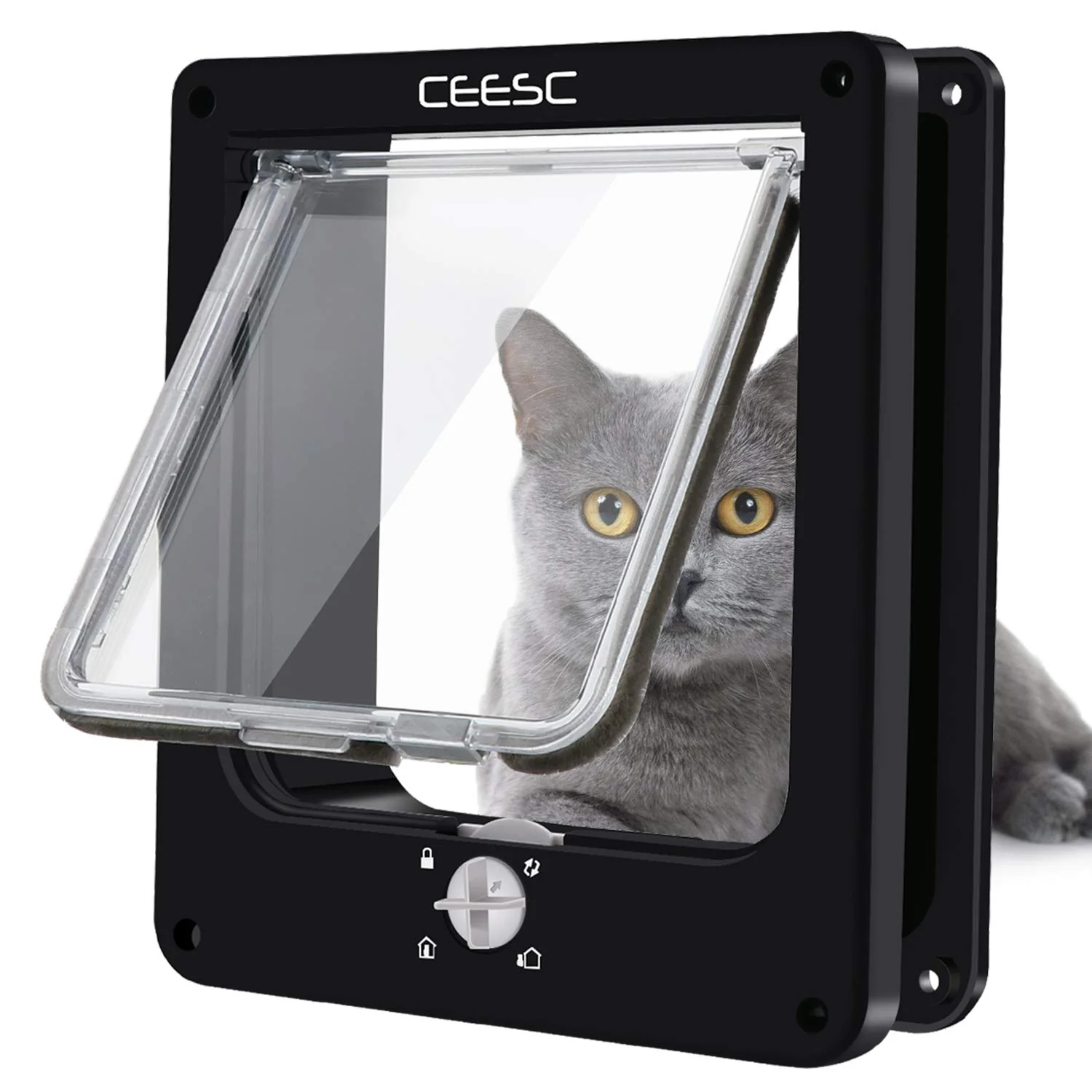 Artisan CEESC Medium Cat Door for Interior Exterior Doors — Weatherproof 4-Way Rotary Lock Fits Cats Under 15.75 Inches Waist Healthy