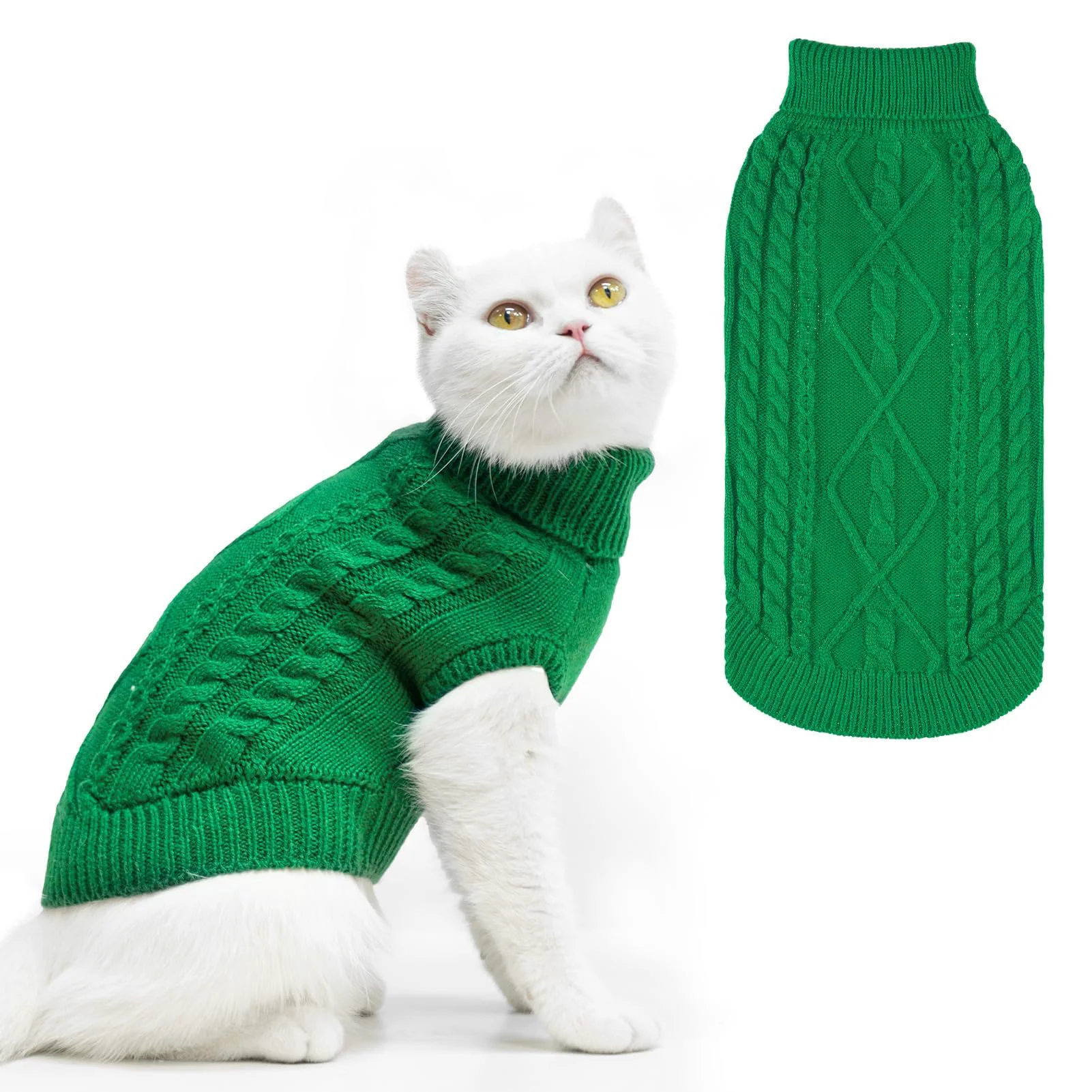 Effective PUPTECK Winter Cat Sweater Coat – Soft Warm Knitwear for Kittens Small Dogs Green Size L Elegant