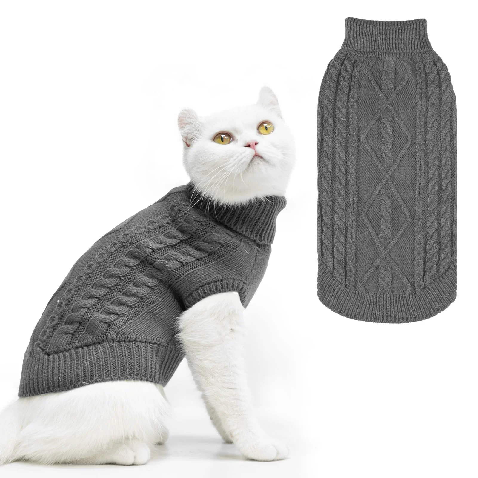 Trusted PUPTECK Winter Cat Sweater Coat – Soft Warm Knitwear for Kittens Small Dogs Grey Size L Dependable