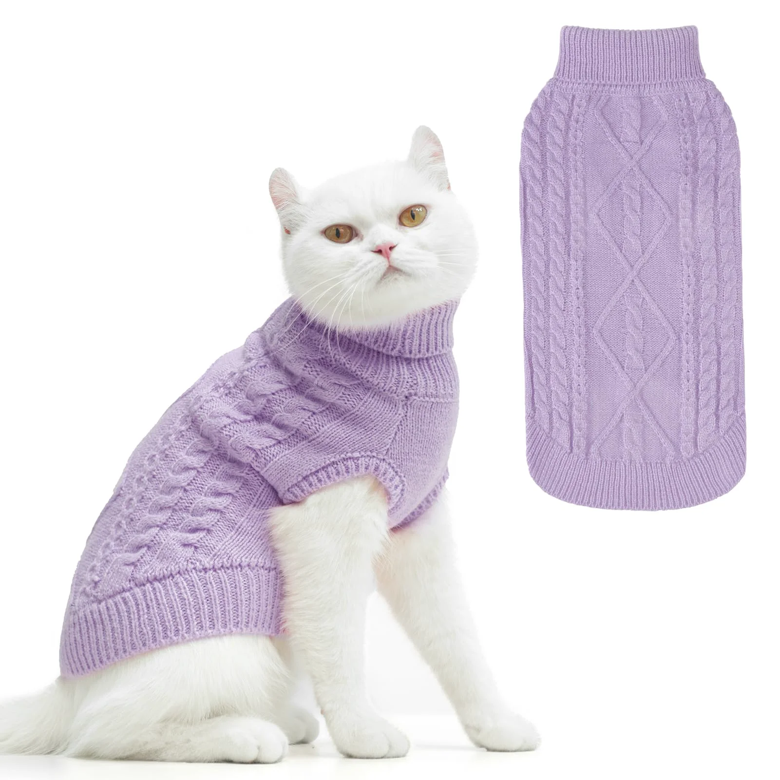 Fast PUPTECK Winter Cat Sweater Coat - Soft Warm Knitwear for Kittens Small Dogs Light Purple Size S Expertly Made