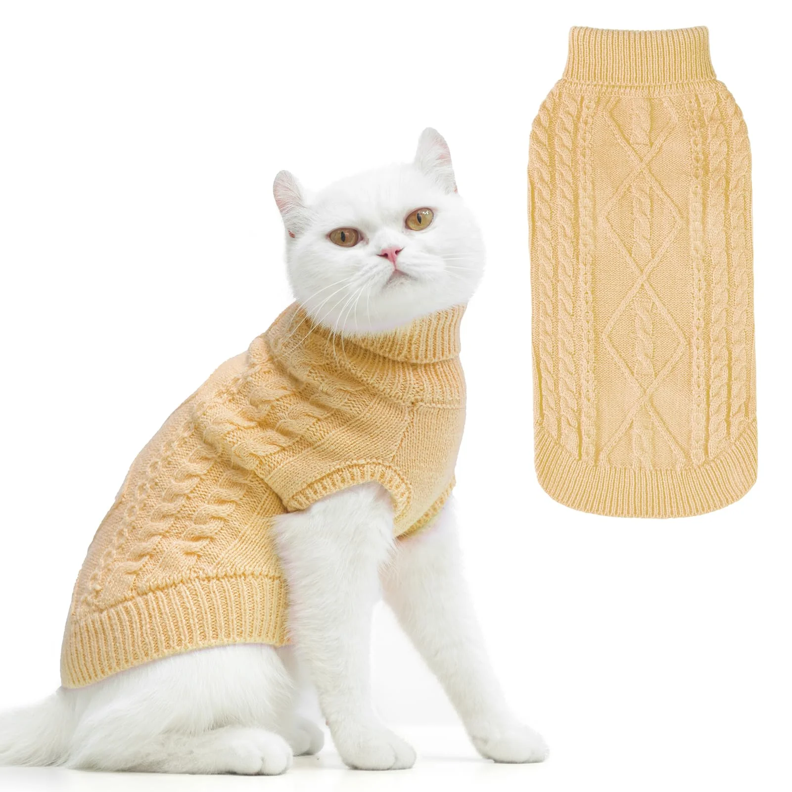 Official PUPTECK Winter Cat Sweater Coat - Beige Size S Soft Warm Knitwear for Kittens Small Dogs Trendy