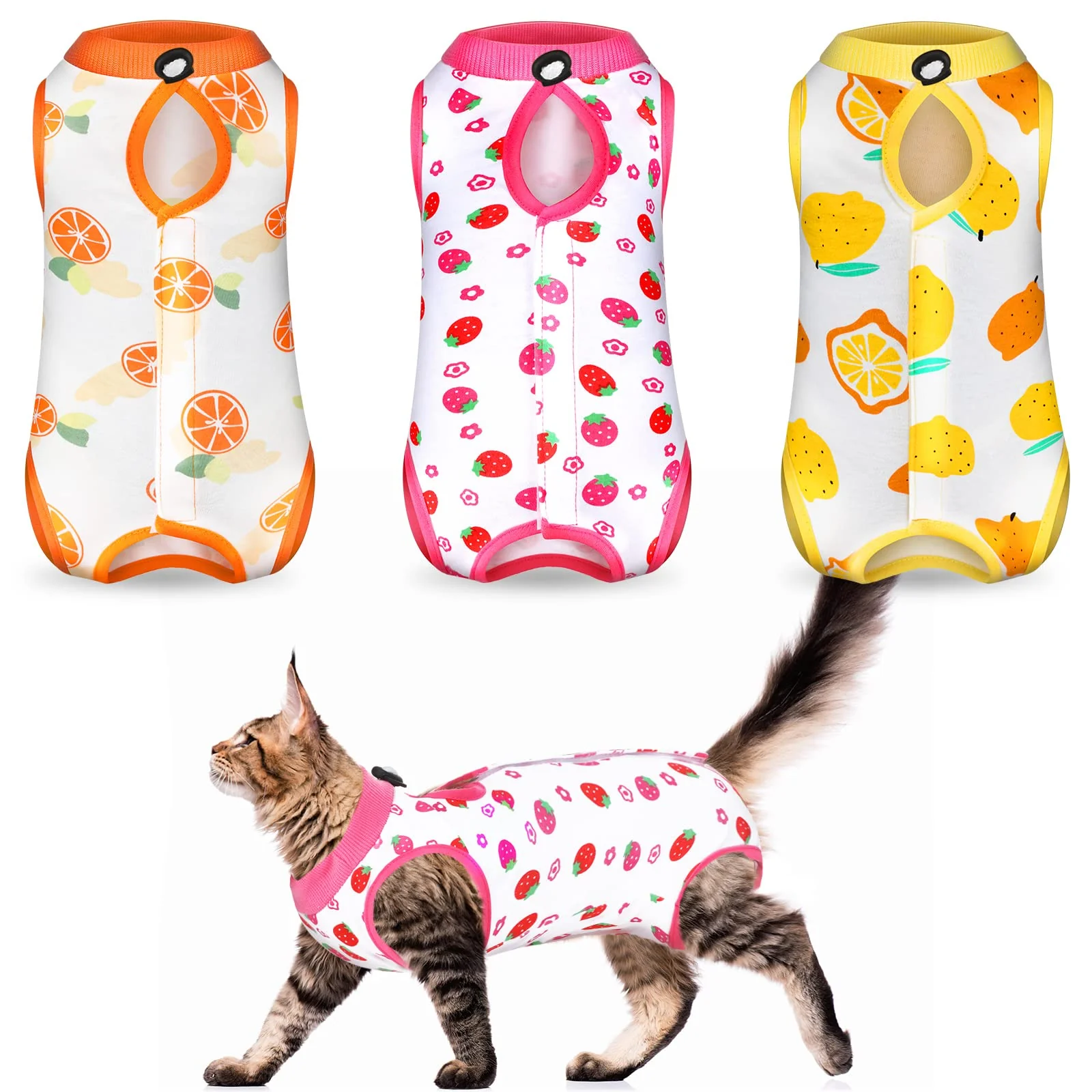 Sophisticated Nuanchu 3-Piece Cat Recovery Suit Kit Colorful E-Collar Functional
