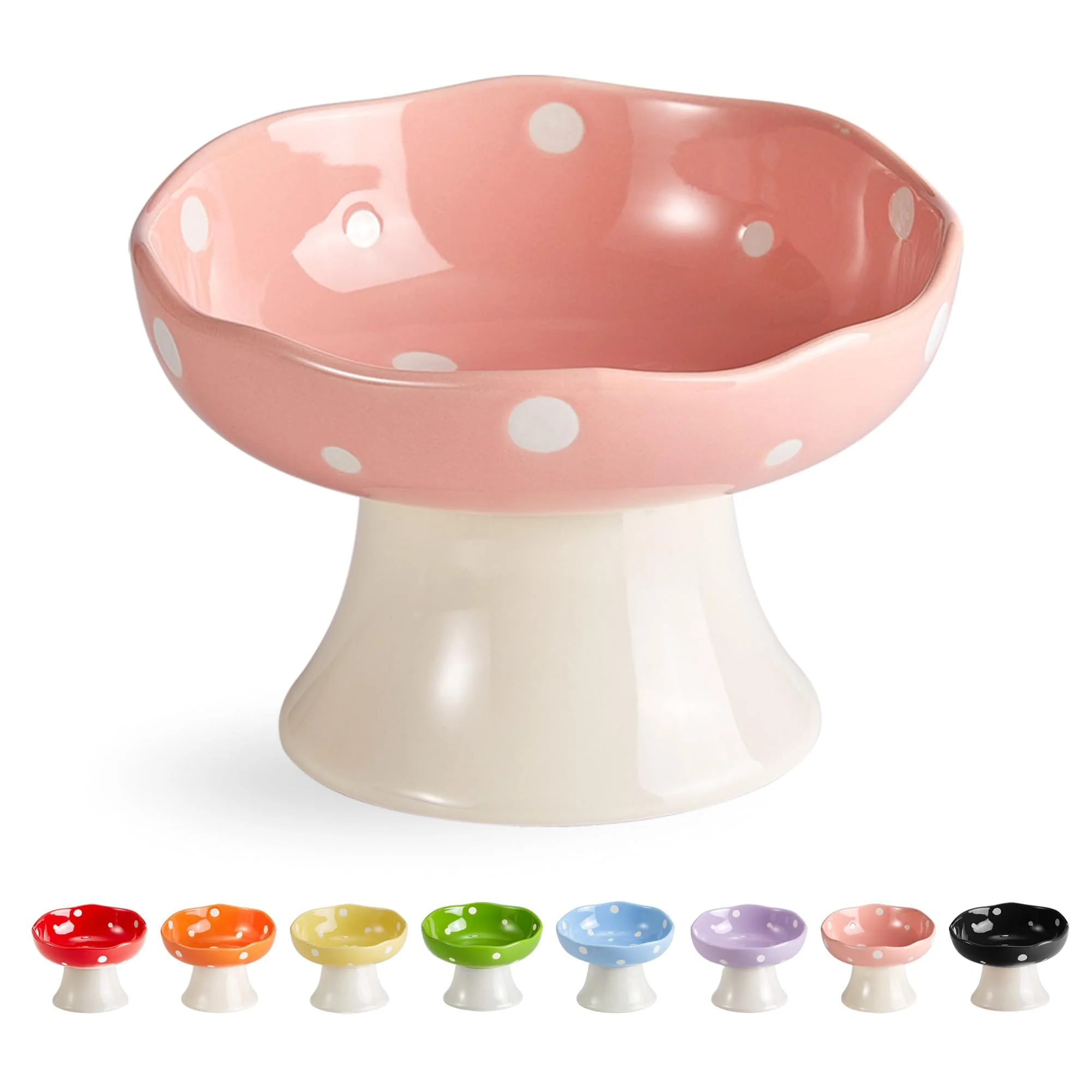 Comfortable TRUNDISAN Mushroom Pink Ceramic Raised Cat Bowl – Tilted d Dish for Indoor Cats Premium