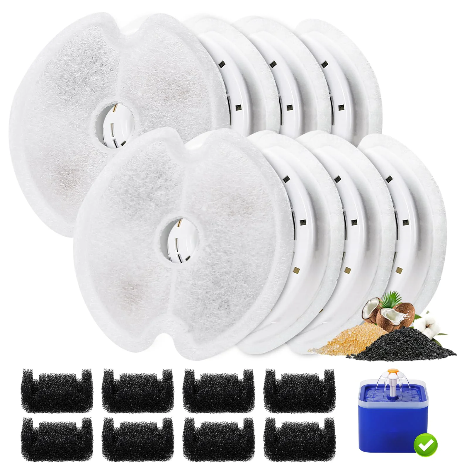User-Friendly EZMioo 8-Pack Cat Fountain Filters for Ultra Silent 67oz 2L – Triple Filtration First-Class