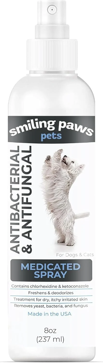 Durable Smiling Paws Pets Advanced Chlorhexidine Ketoconazole Spray for Cats Dogs 8 oz Fine