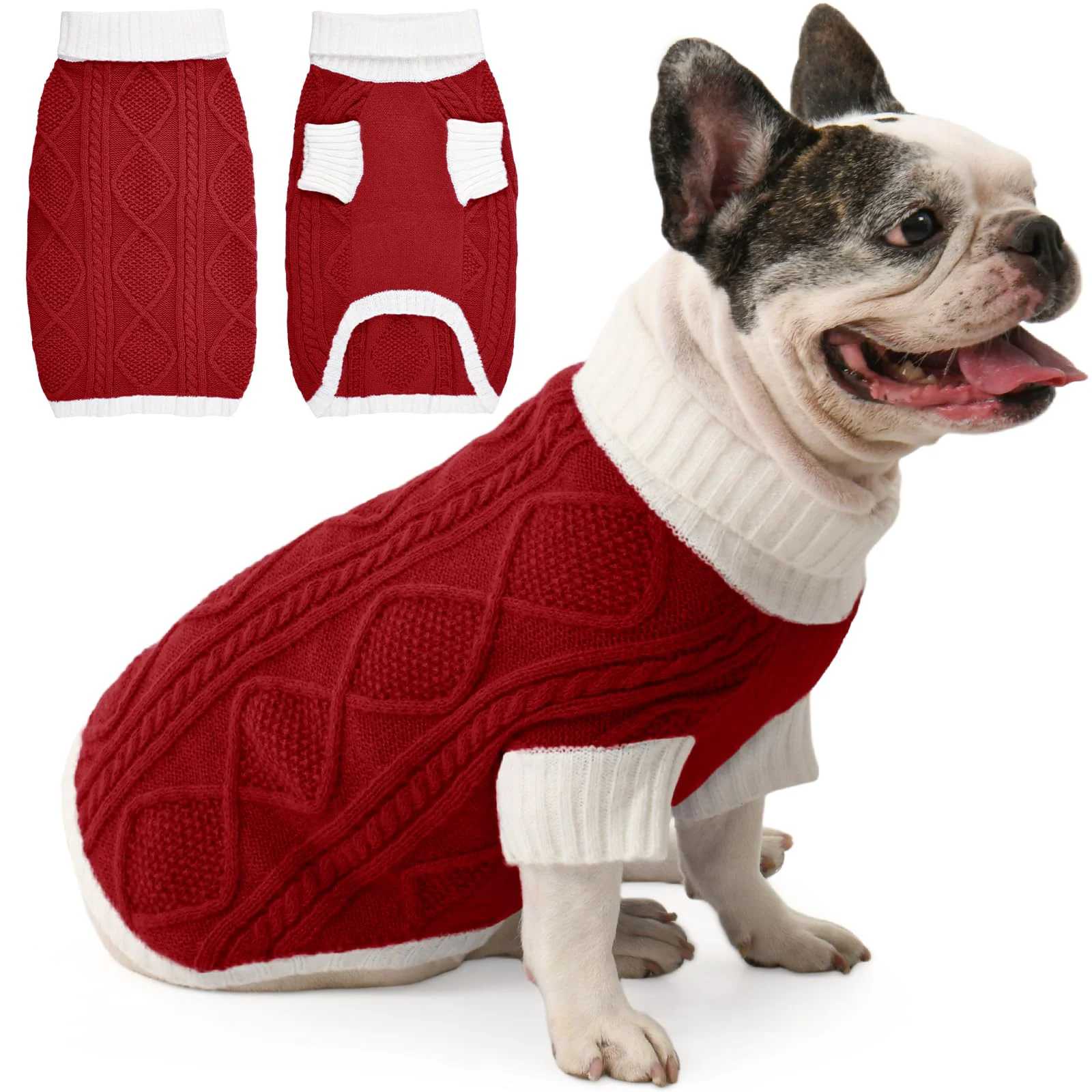 Flexible Lorehelina Argyle Knit Dog Sweater – Medium Red Turtleneck Pullover Specialty