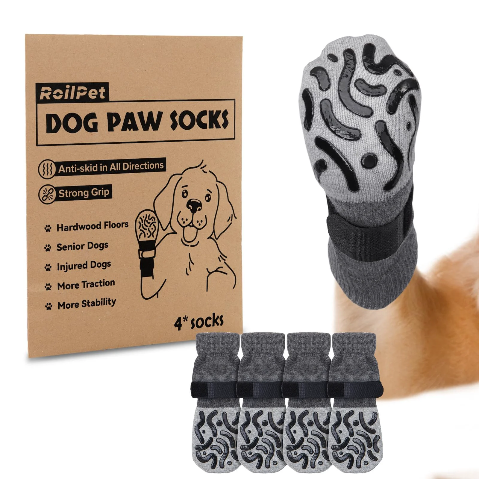 Versatile Roilpet Double Sides Non-Slip Dog Socks XS – Traction Paw Protection Senior-Dog Comfort Pure