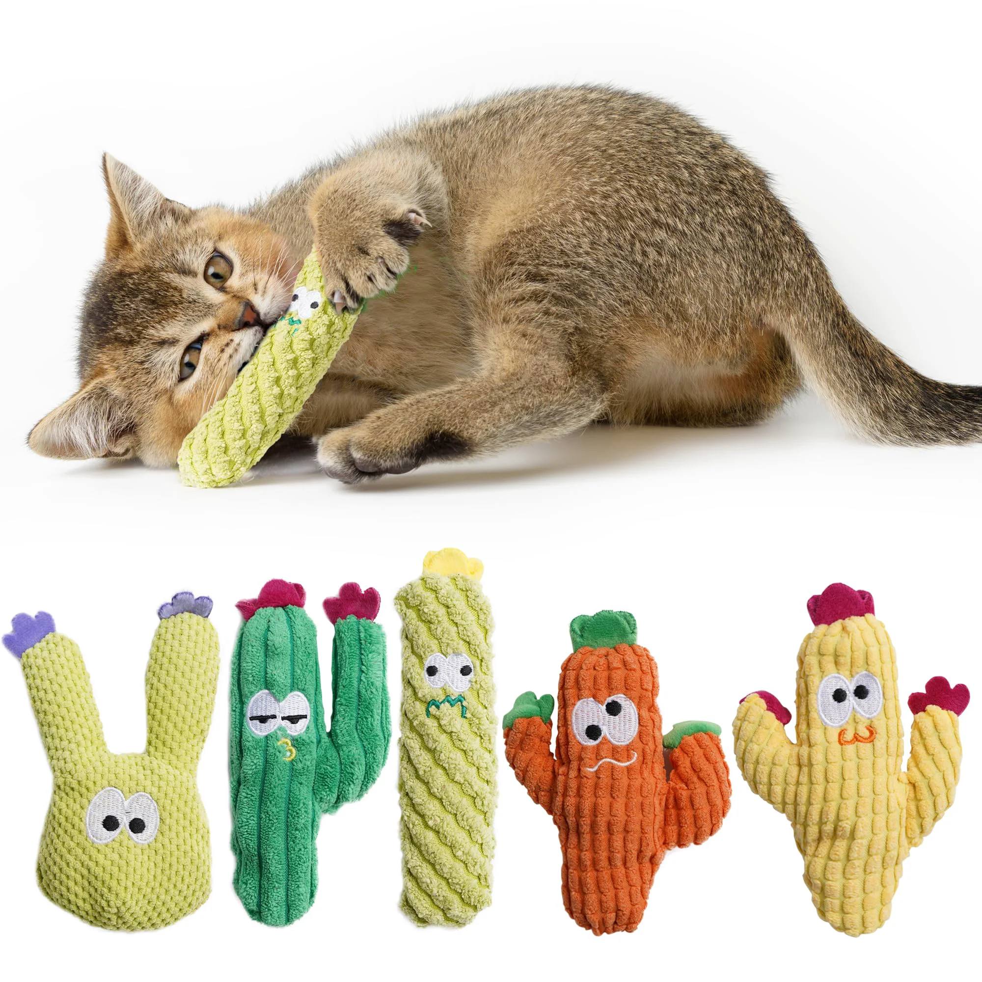 Excellent Pawsible 5-Pack Organic Catnip Cactus Toys for Indoor Cats Teething Interactive Play Efficient