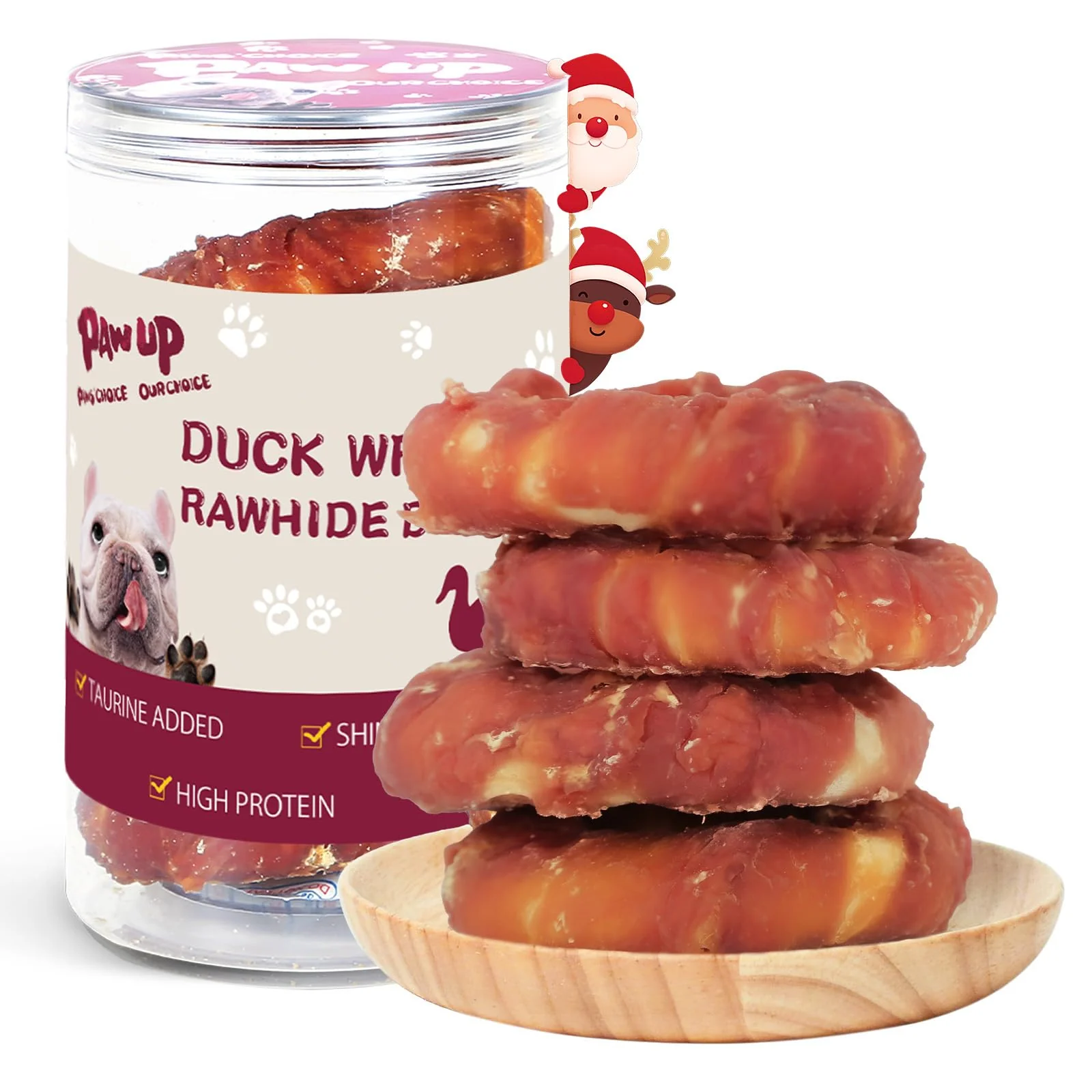Durable PAWUP Duck Dog Chews – Donut Rawhide Ring with Taurine 12.5 oz Excellent