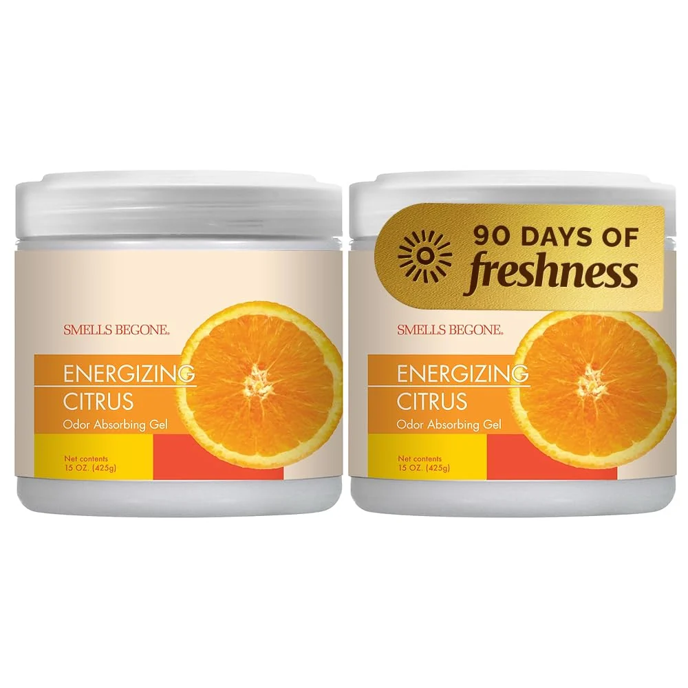 Healthy SMELLS BEGONE Odor Absorber Gel 15oz Pack of 2 – Citrus Scent Up to 90 Days Odor Elimination Casual