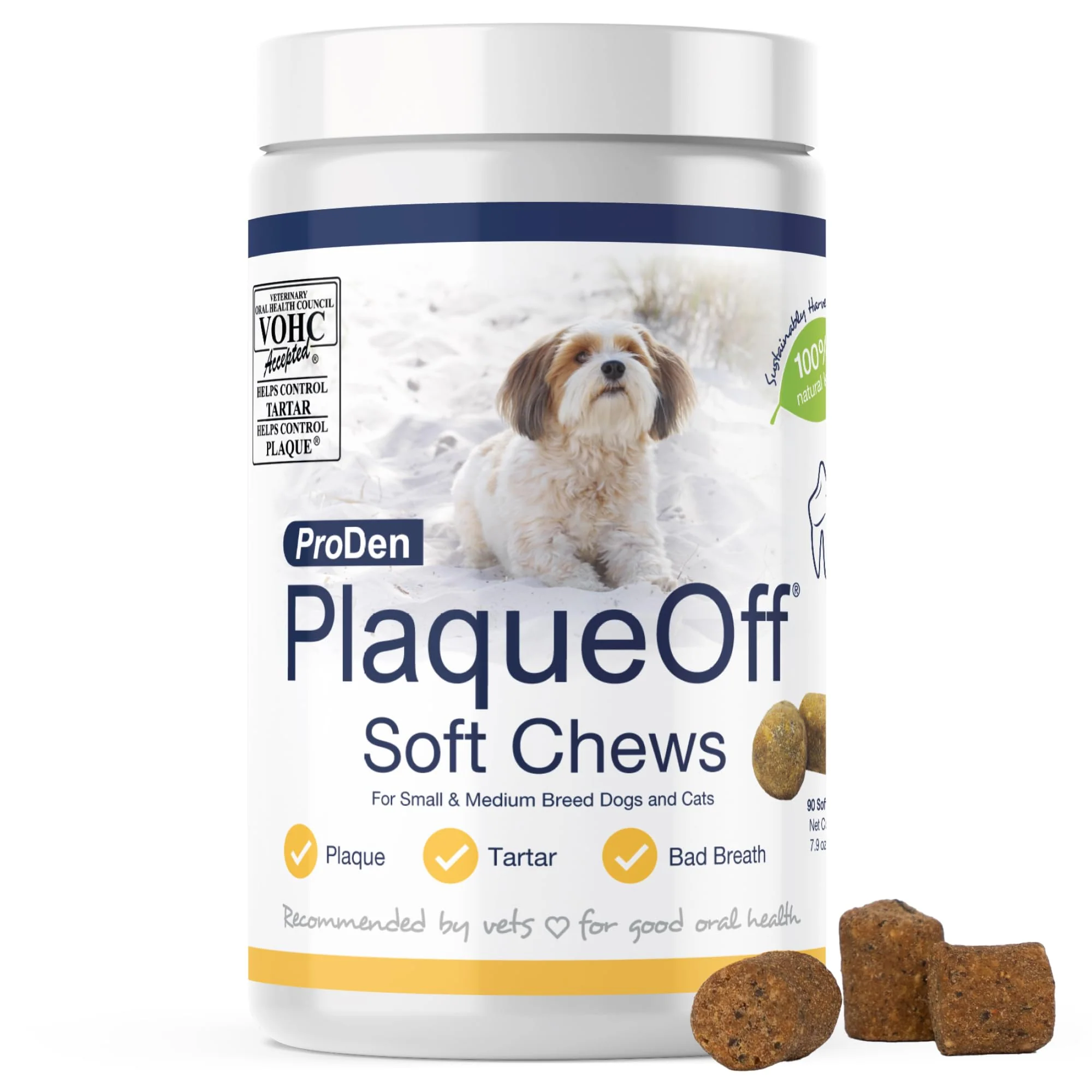 Green ProDen PlaqueOff Soft Chews with Natural Kelp – Supports Teeth Gums Breath in Small Medium Dogs Cats 90 Soft Chews First-Class