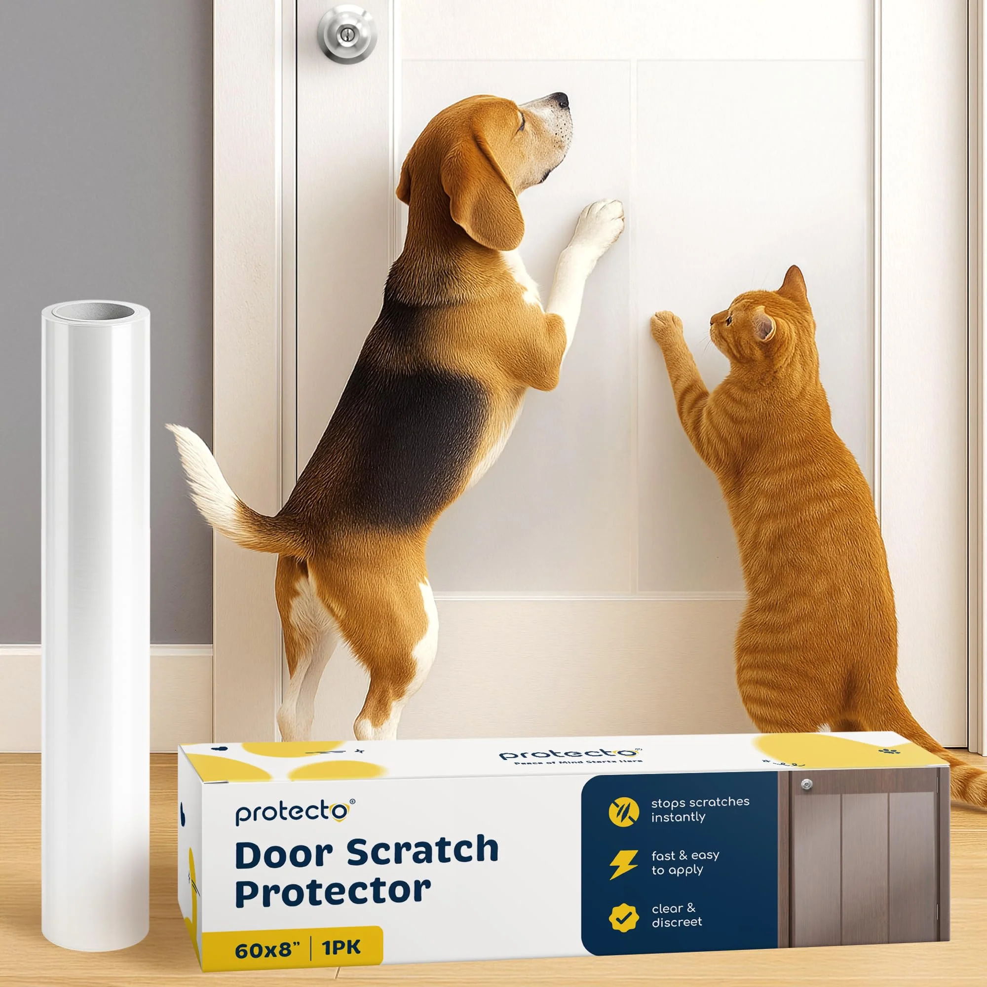 Top-Quality PROTECTO Cat Dog Scratch Door Protector – 60x8 Clear Wall Guard Self-Adhesive Organic