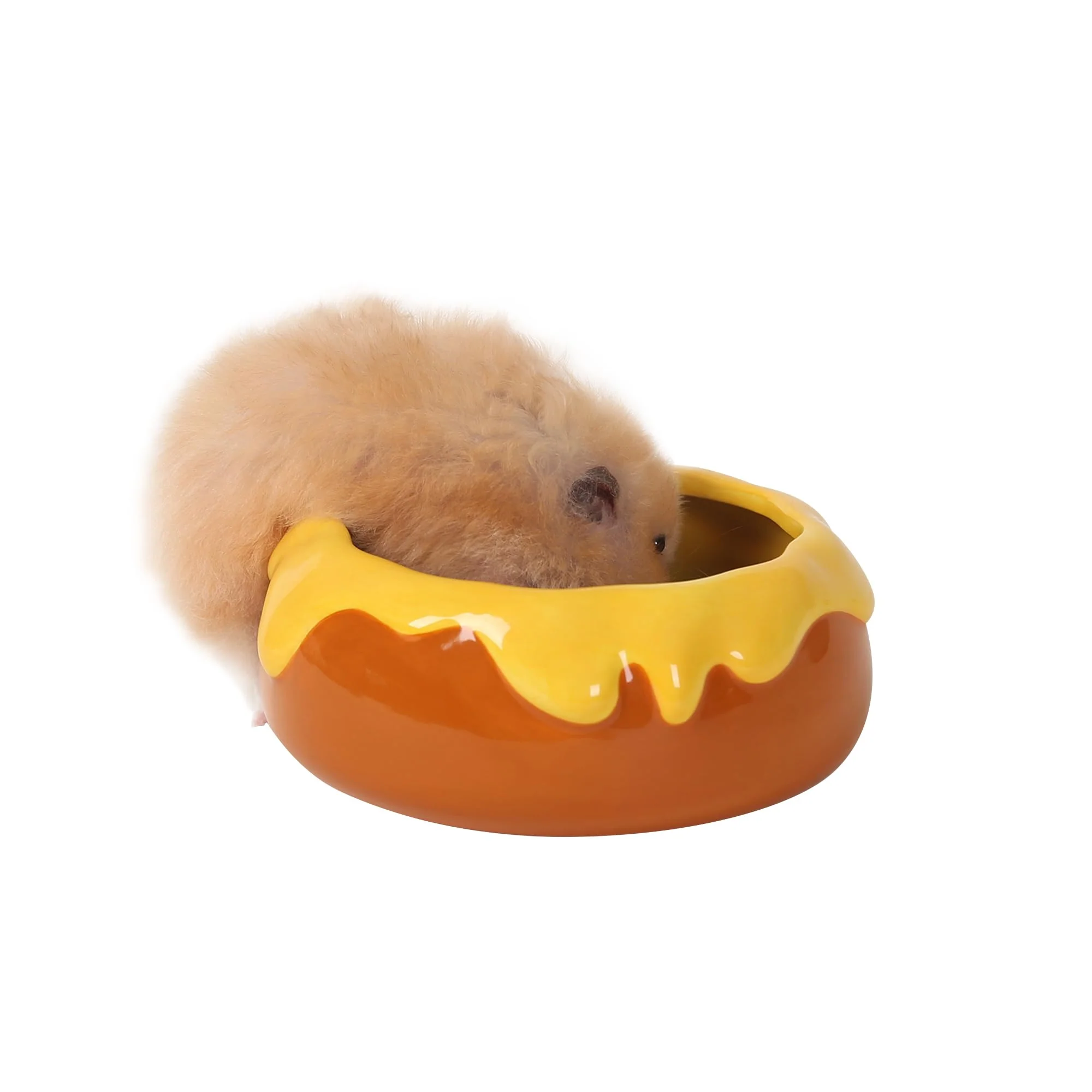 Detailed tafit Guinea Pig Food Bowl Honey Orange – Anti-Spill Ceramic Dish for Small Pets Official