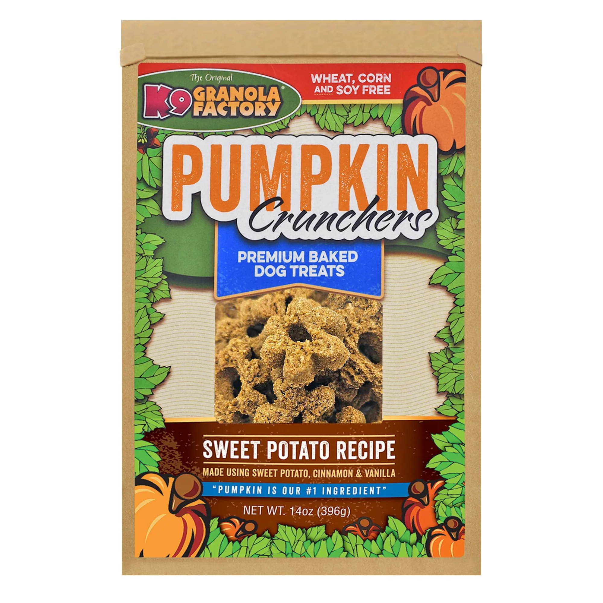 Original K9 Granola Factory Pumpkin Sweet Potato Crunchers – 14 oz Pack Secure