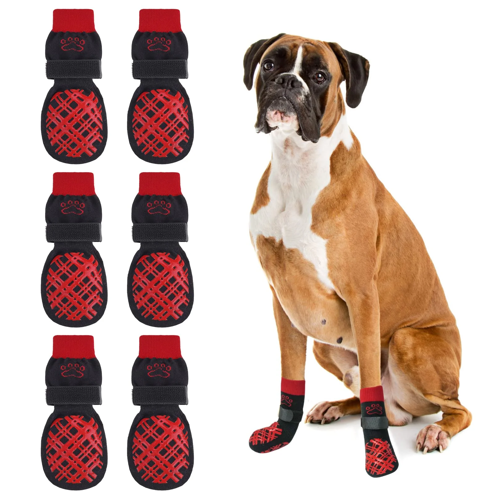 High-End BEAUTYZOO Dog Socks for Hardwood Floors - Anti-Slip Adjustable Straps 6-Pack Premium