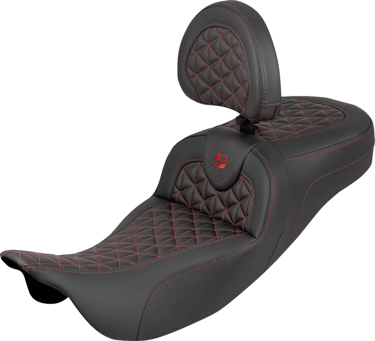 Advanced SADDLEMEN RoadSofa™ Tri Gripper Seat - Standard Reach - Red Stitch - w Backrest - FLH FLT '08-'25 808-07B-211B4 Detailed