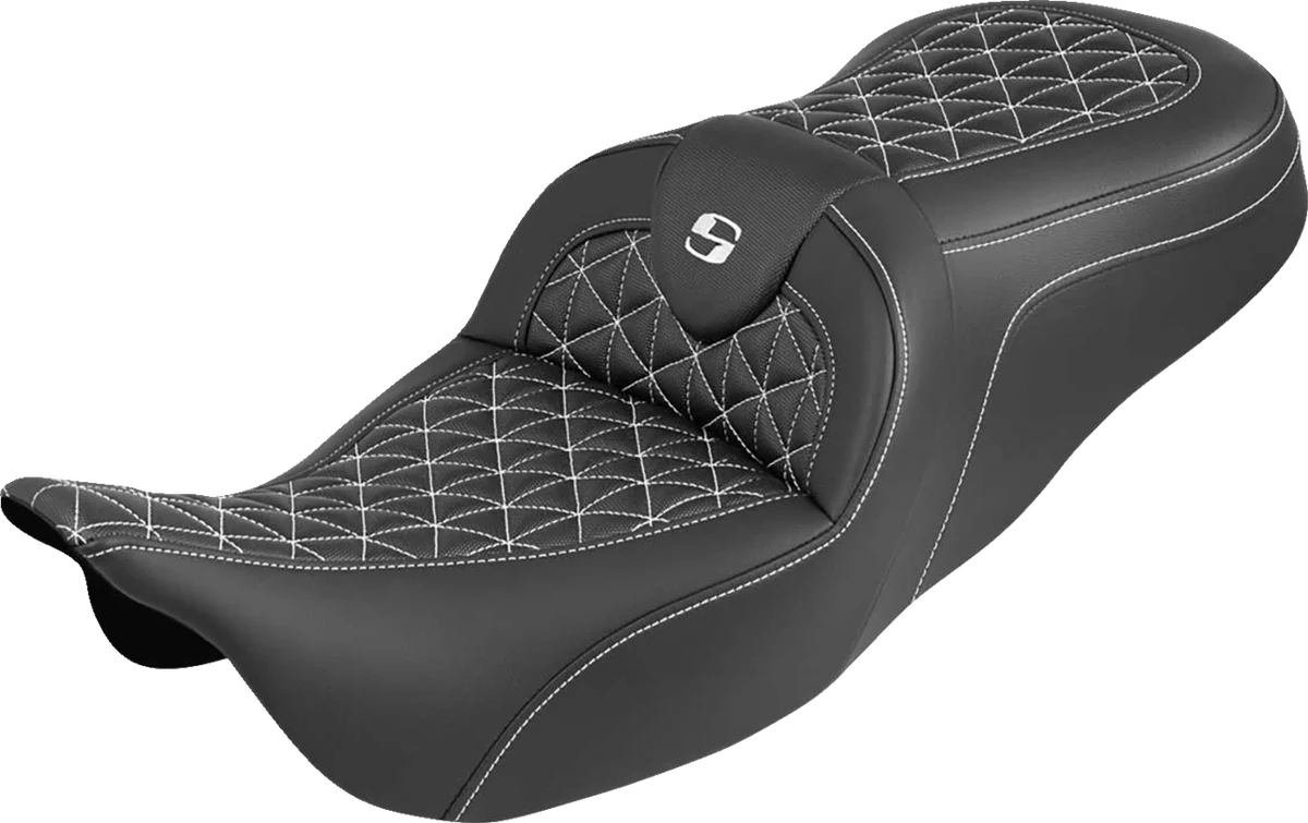 Unique SADDLEMEN RoadSofa™ Tri Gripper Seat - Standard Reach - White Stitch - w o Backrest - FLH FLT '08-'25 808-07B-21006 Pure