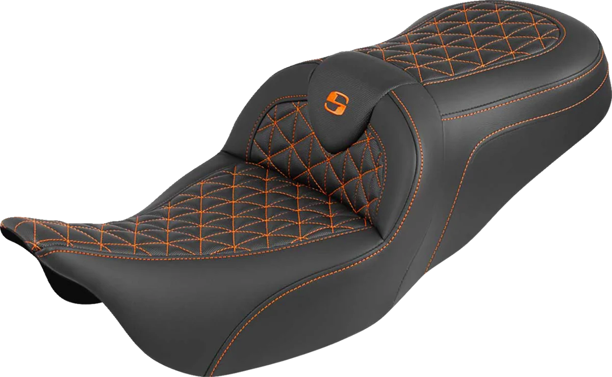 Top-Quality SADDLEMEN RoadSofa™ Tri Gripper Seat - Standard Reach - Orange Stitch - w o Backrest - FLH FLT '08-'25 808-07B-21003 Selected