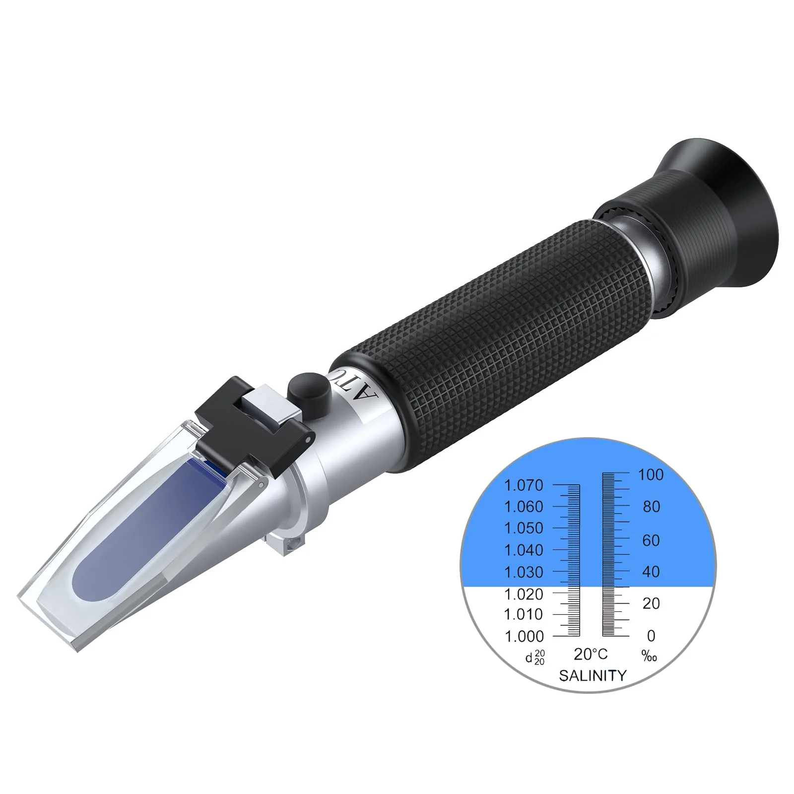 Versatile AUTOUTLET Saltwater Refractometer with ATC – 0-100 PPT SG 1.000-1.070 for Aquariums Responsible